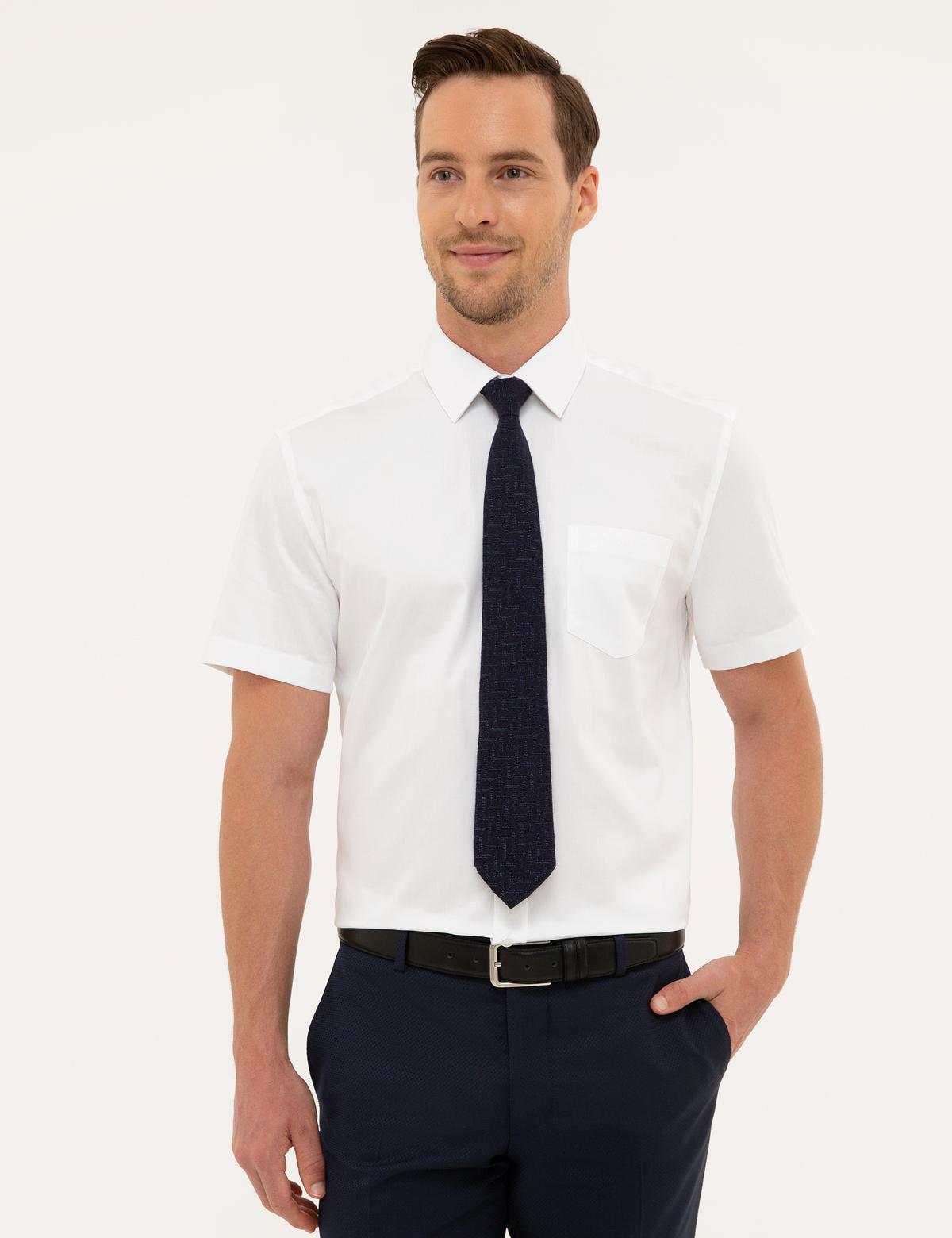 Beyaz Regular Fit Kısa Kollu Gömlek