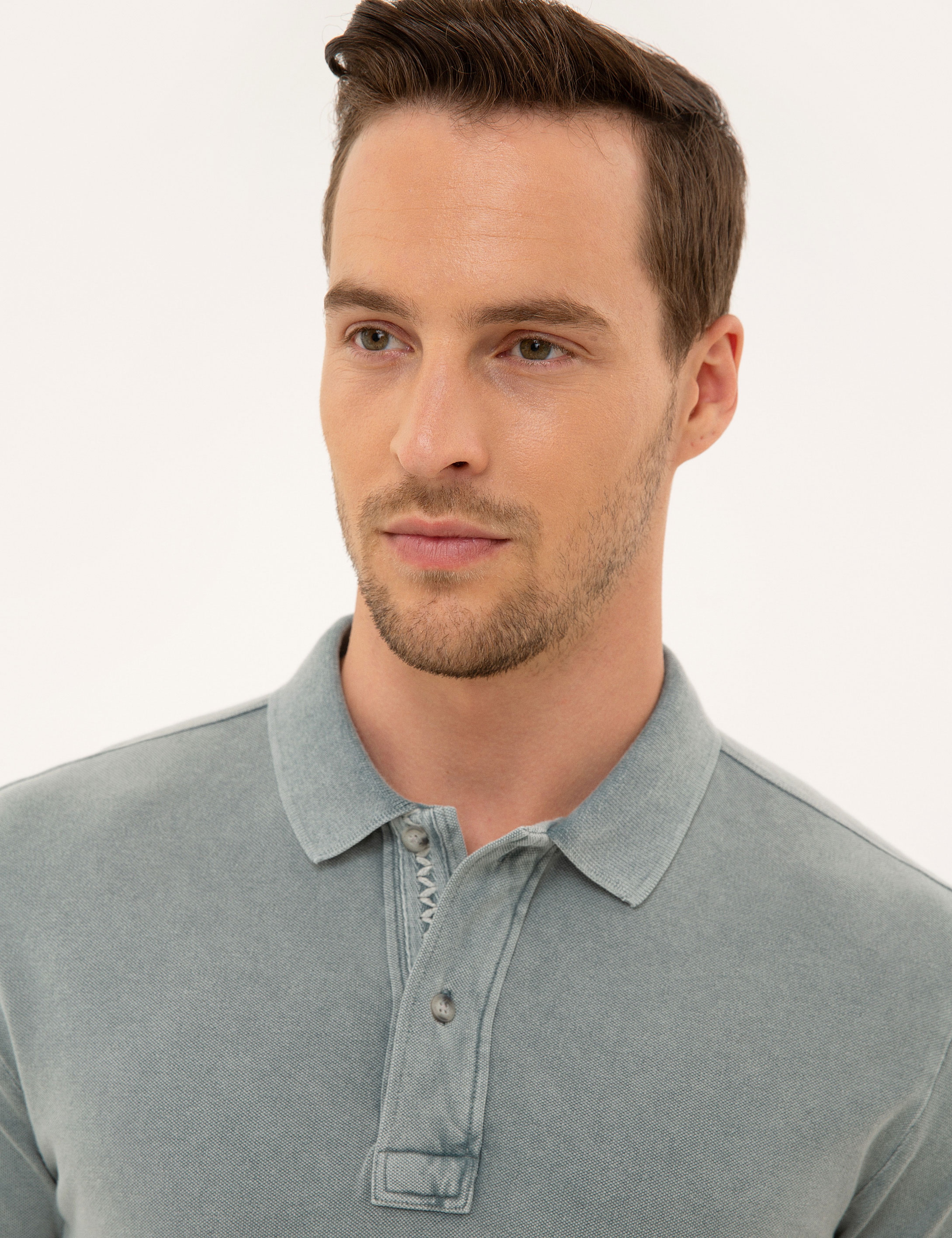 Koyu Gri Slim Fit Polo Yaka Tişört - Image 2