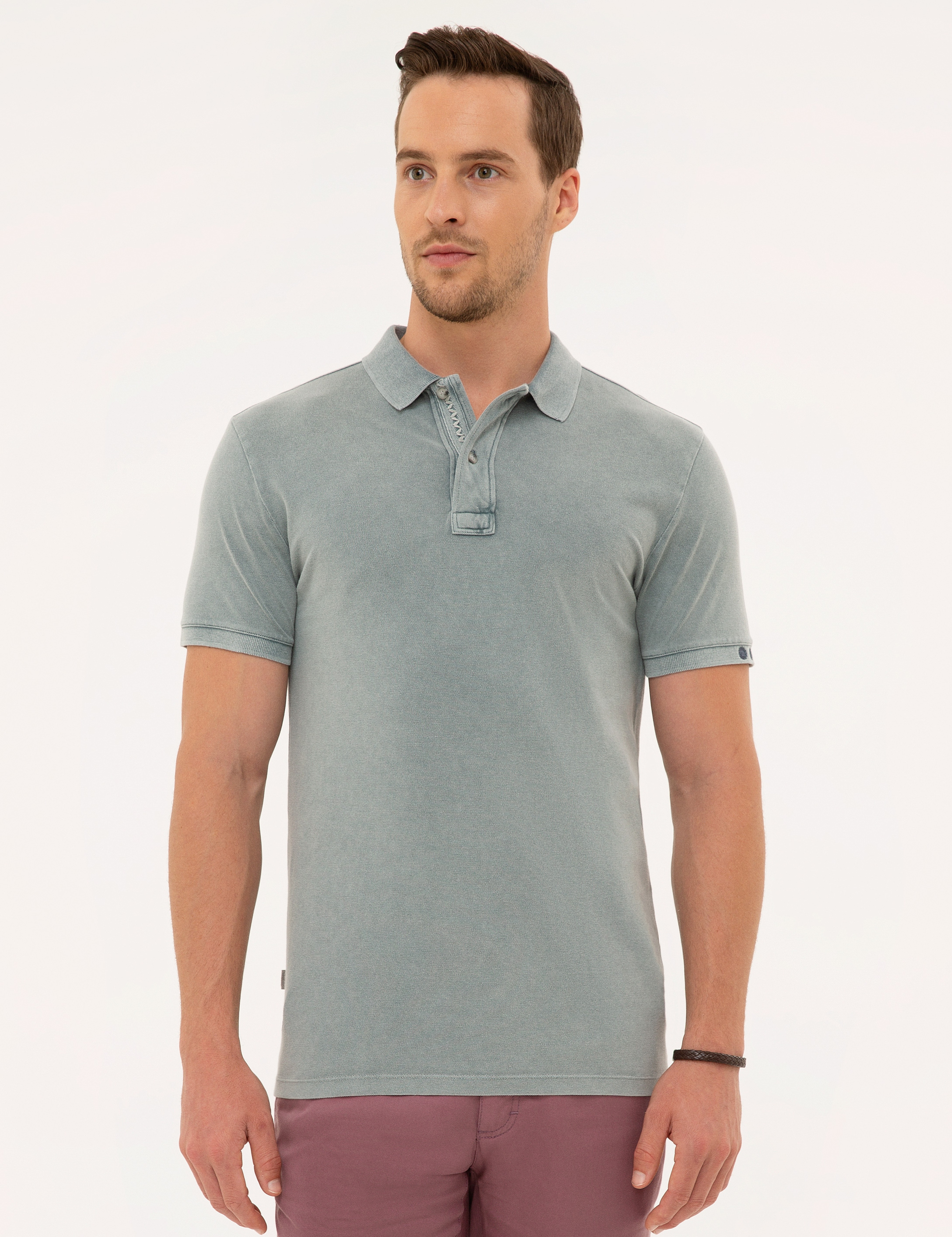 Koyu Gri Slim Fit Polo Yaka Tişört - Image 1