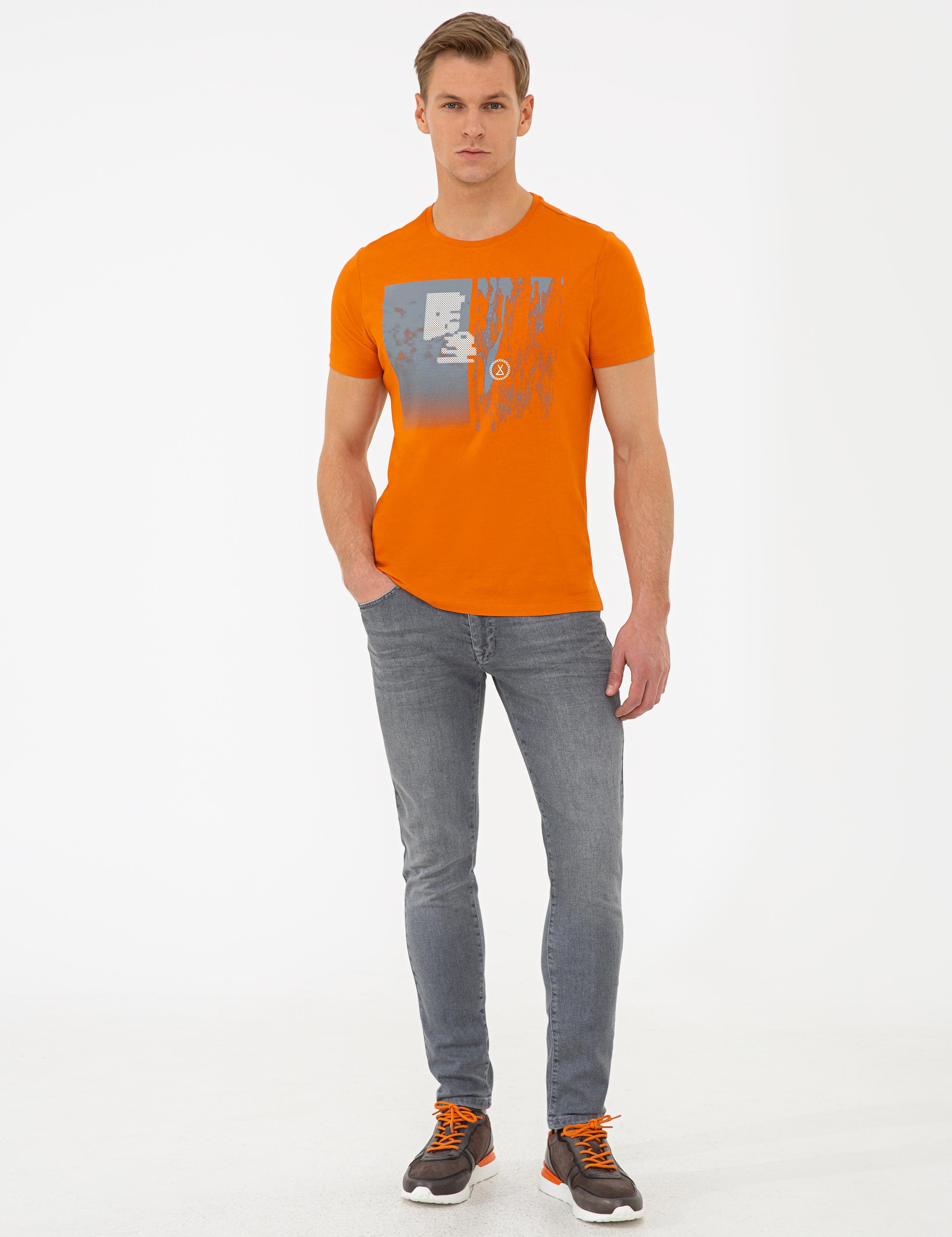 TURUNCU Slim Fit Bisiklet Yaka Tişört