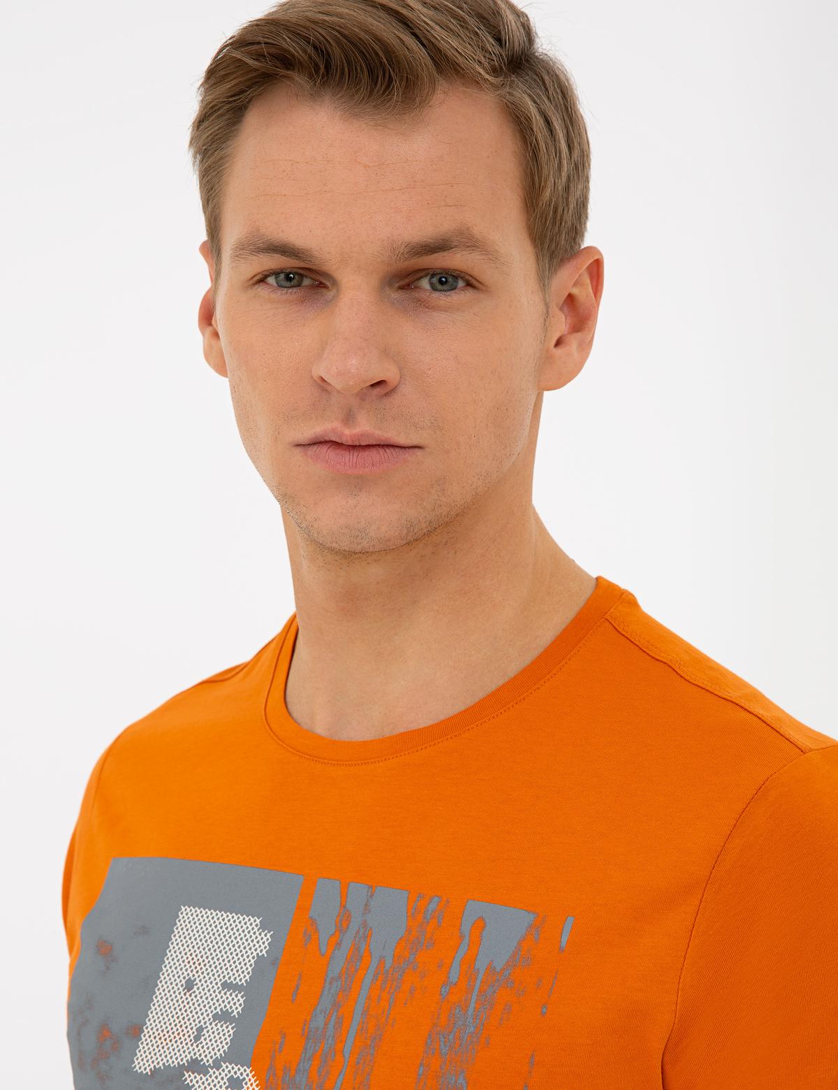 TURUNCU Slim Fit Bisiklet Yaka Tişört - 50241511011