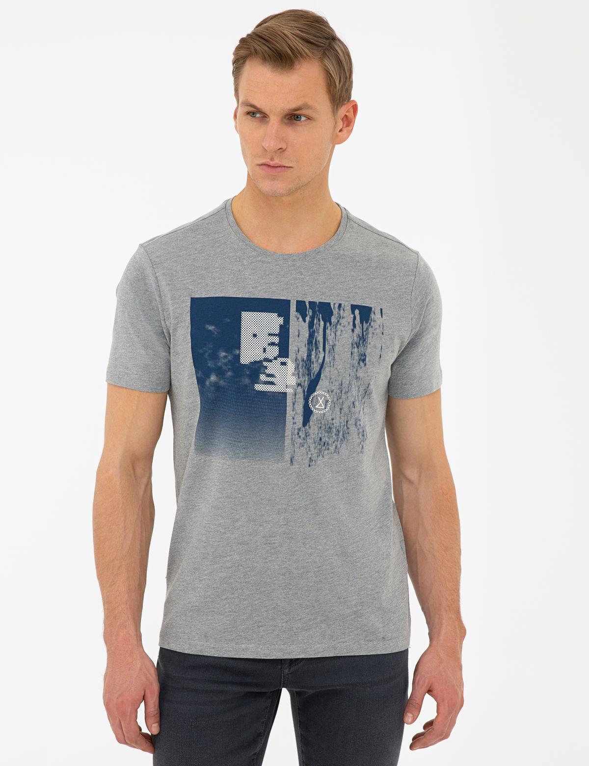 Gri Melanj Slim Fit Bisiklet Yaka Tişört