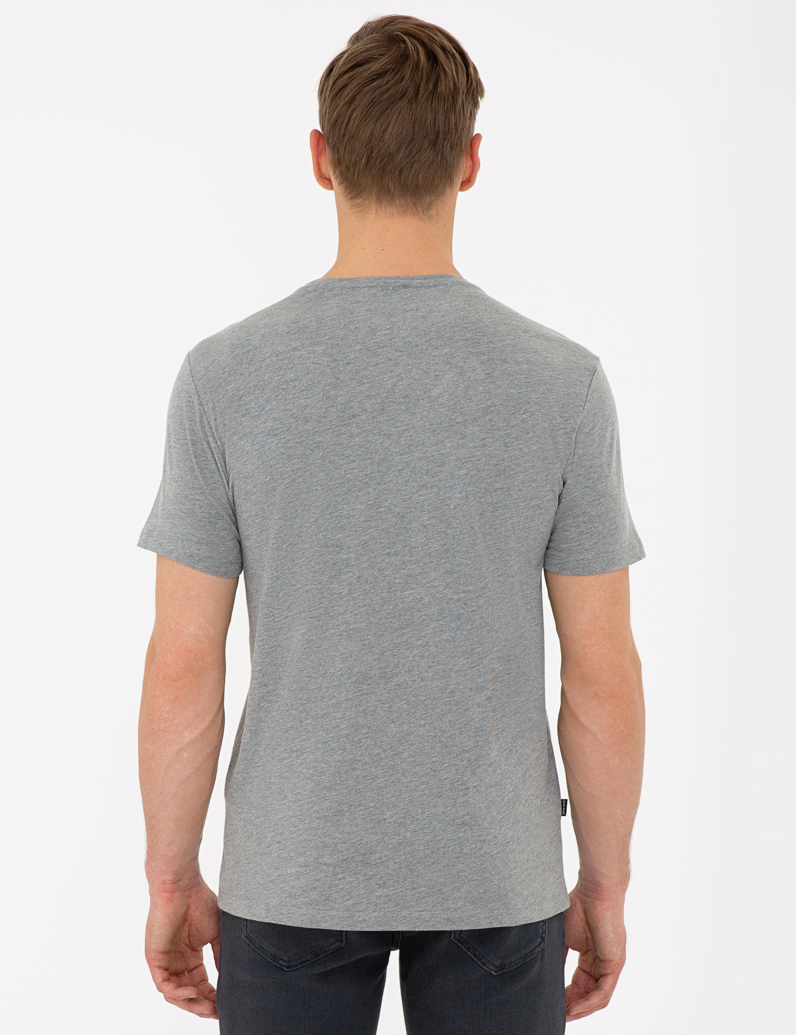 Gri Melanj Slim Fit Bisiklet Yaka Tişört