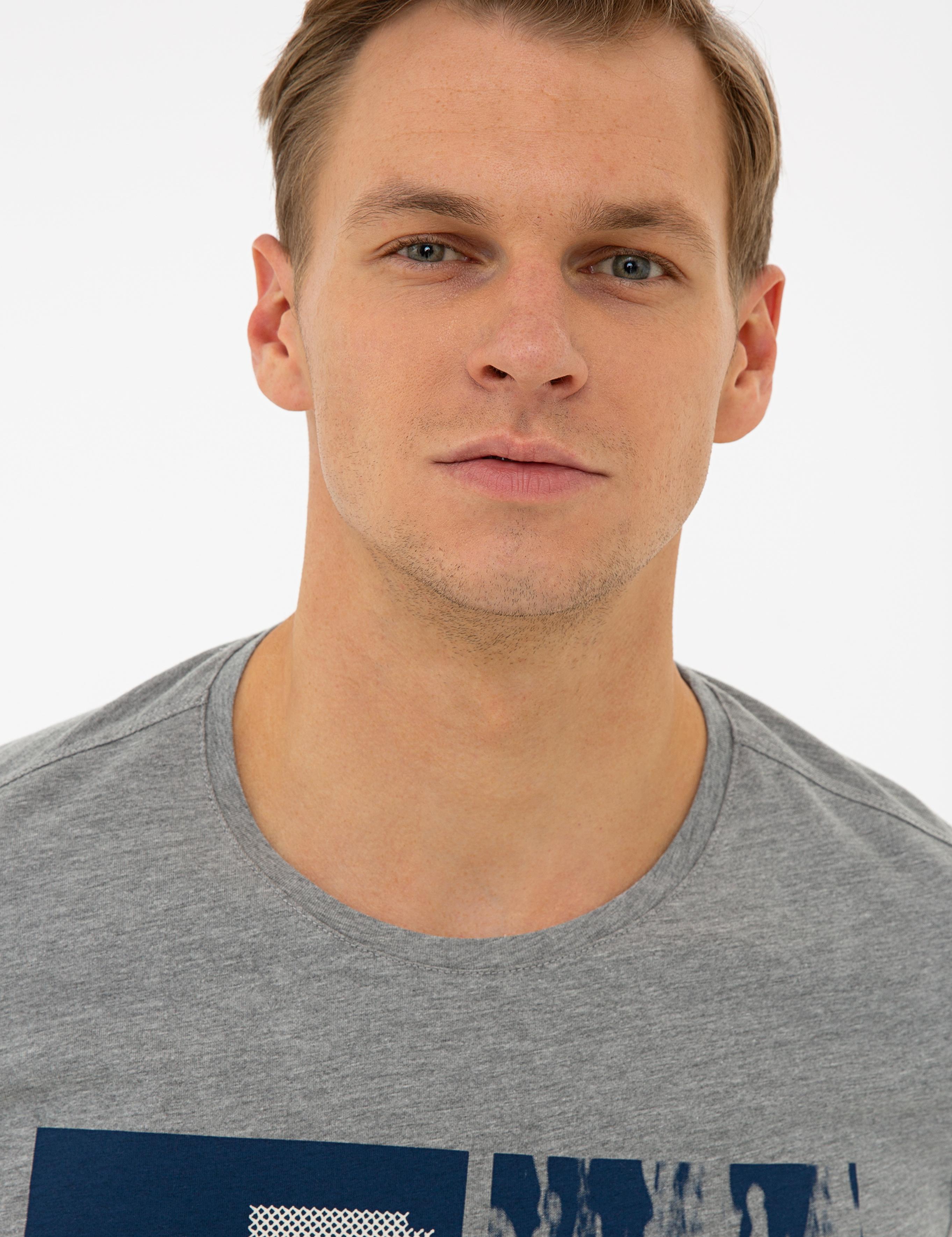 Gri Melanj Slim Fit Bisiklet Yaka Tişört