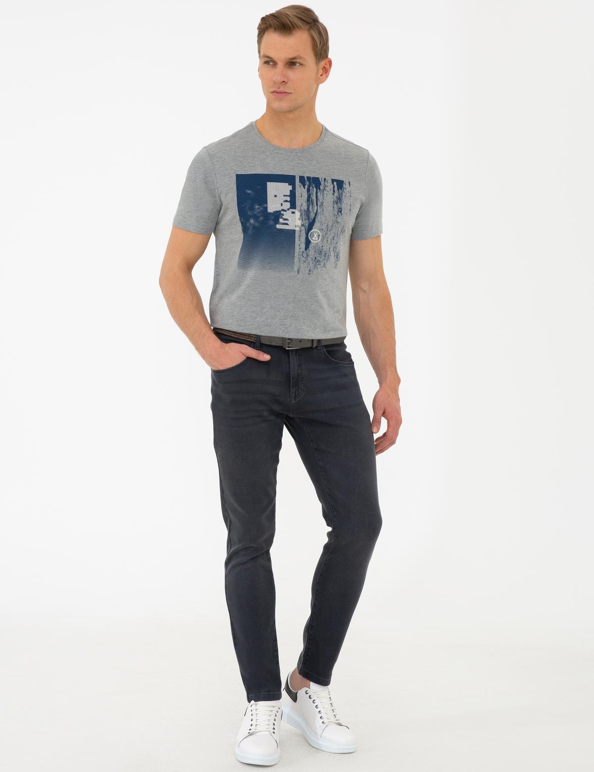 Gri Melanj Slim Fit Bisiklet Yaka Tişört - 50241511024