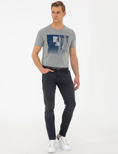 Gri Melanj Slim Fit Bisiklet Yaka Tişört - 50241511024