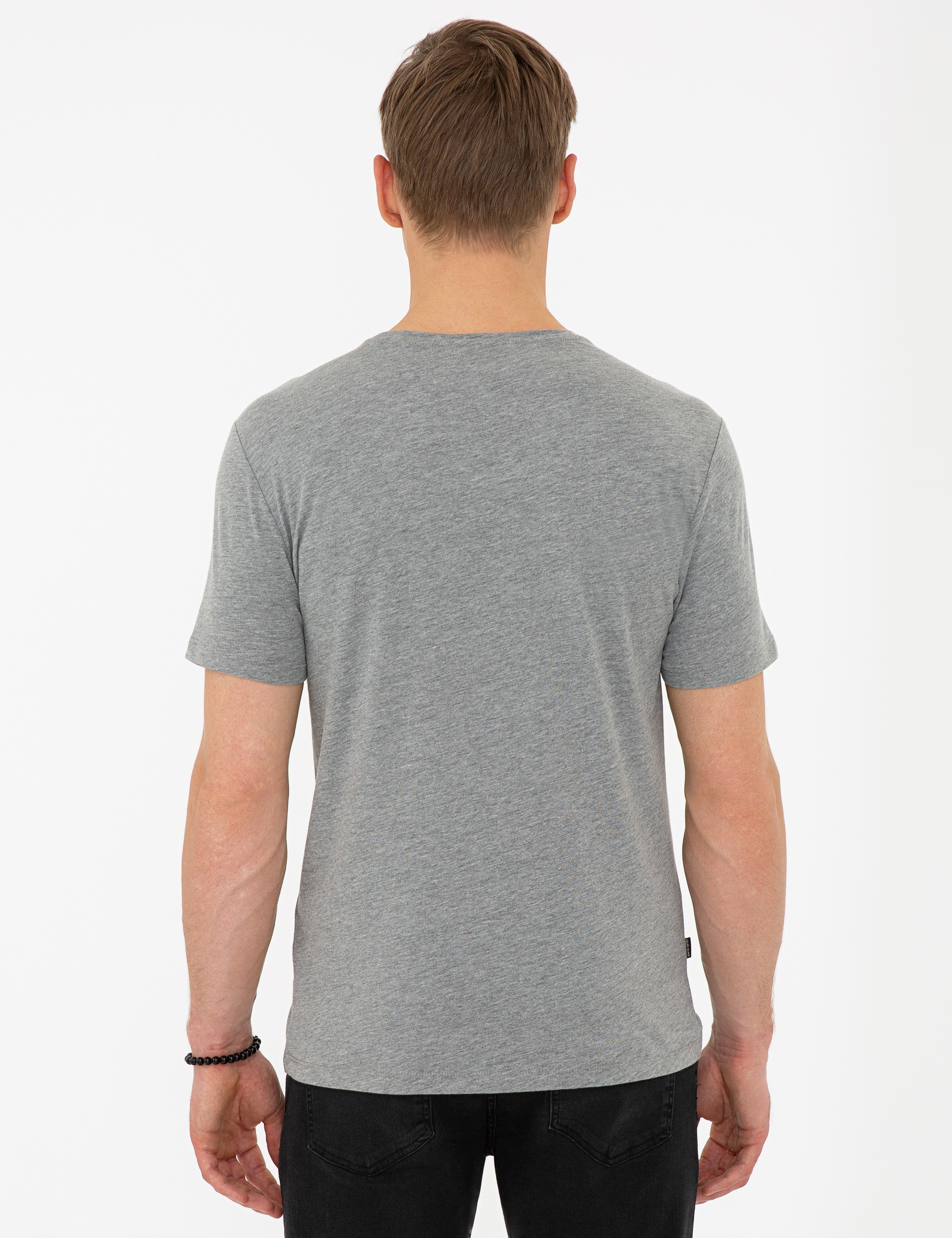 Gri Melanj Slim Fit Tişört - Image 3