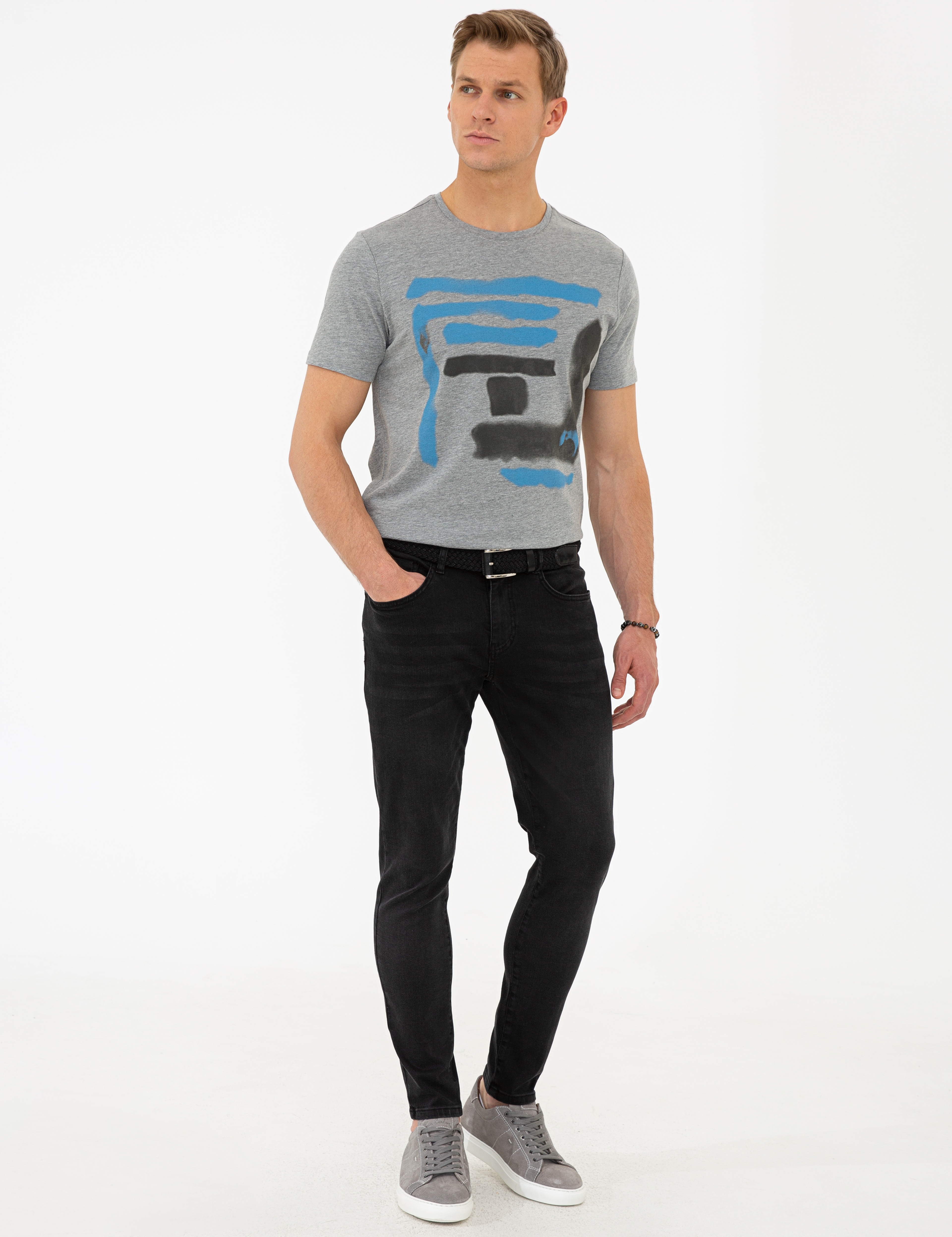 Gri Melanj Slim Fit Tişört - Image 4