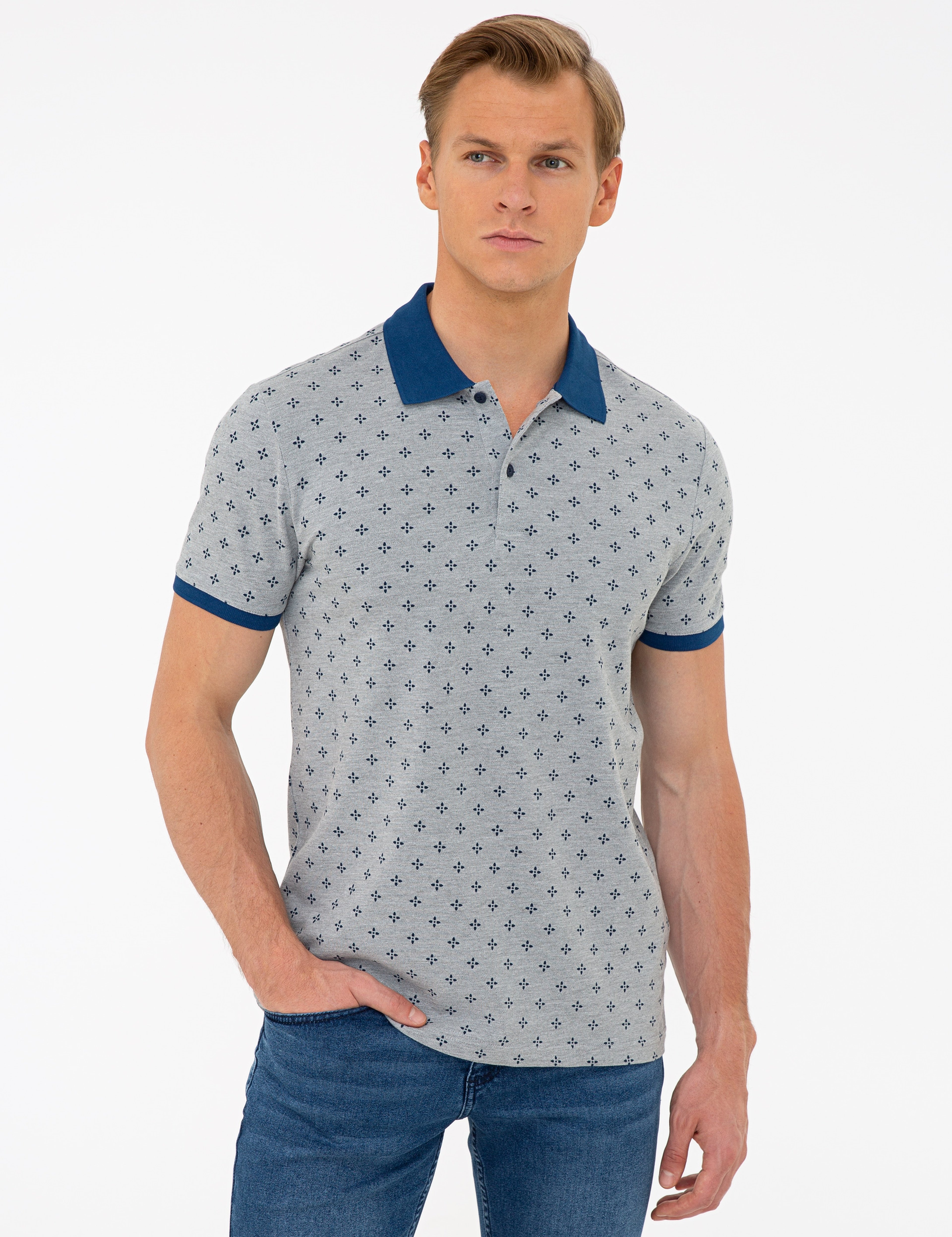 Gri Melanj Slim Fit Polo Yaka T-Shirt - Image 1