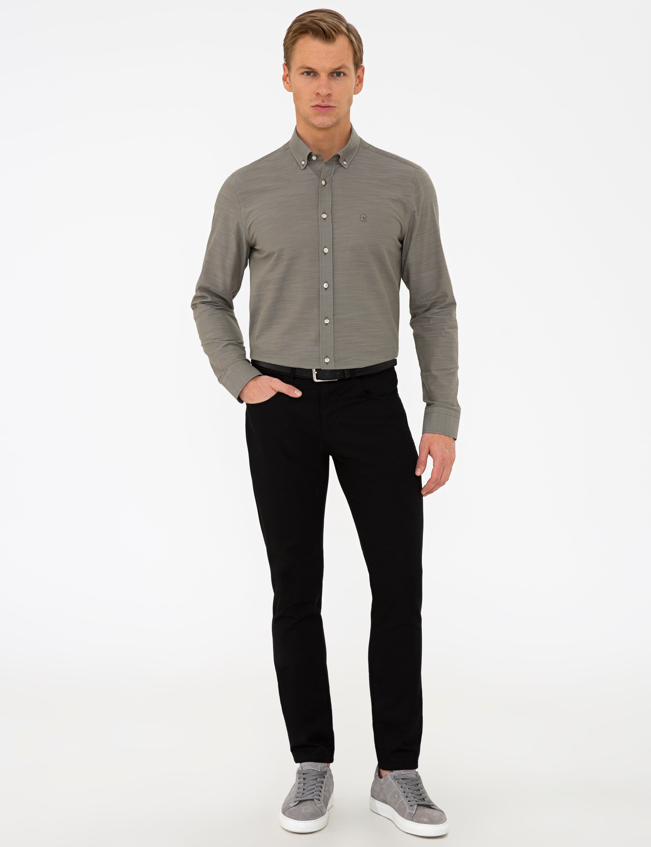 Siyah Slim Fit Kanvas Pantolon - Image 1