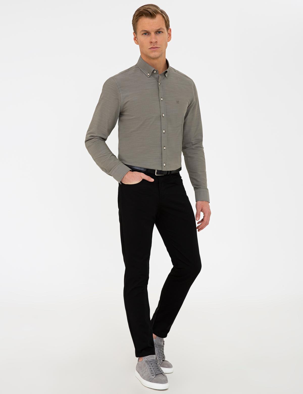 Siyah Slim Fit Kanvas Pantolon - 50235737103