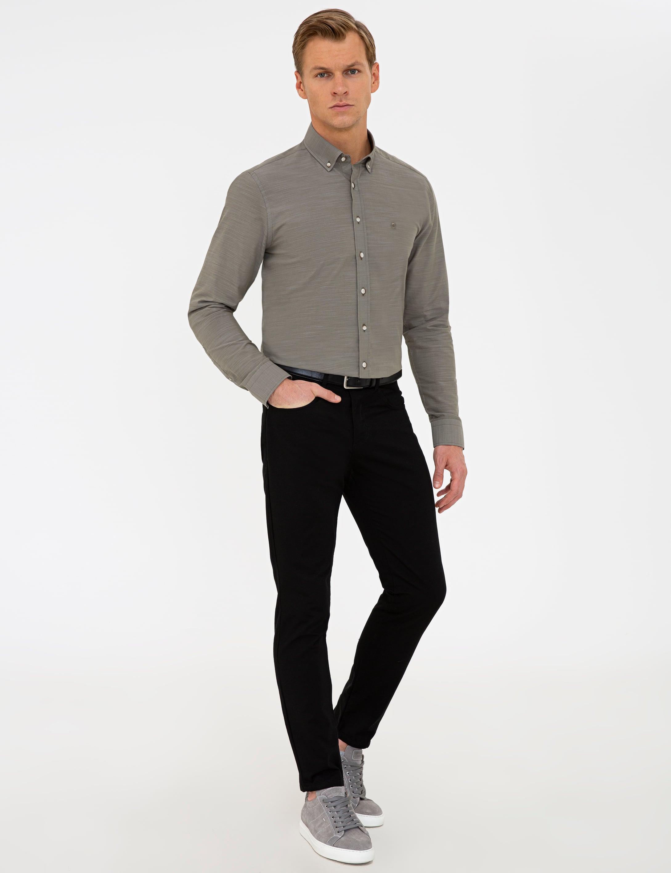 Siyah Slim Fit Kanvas Pantolon