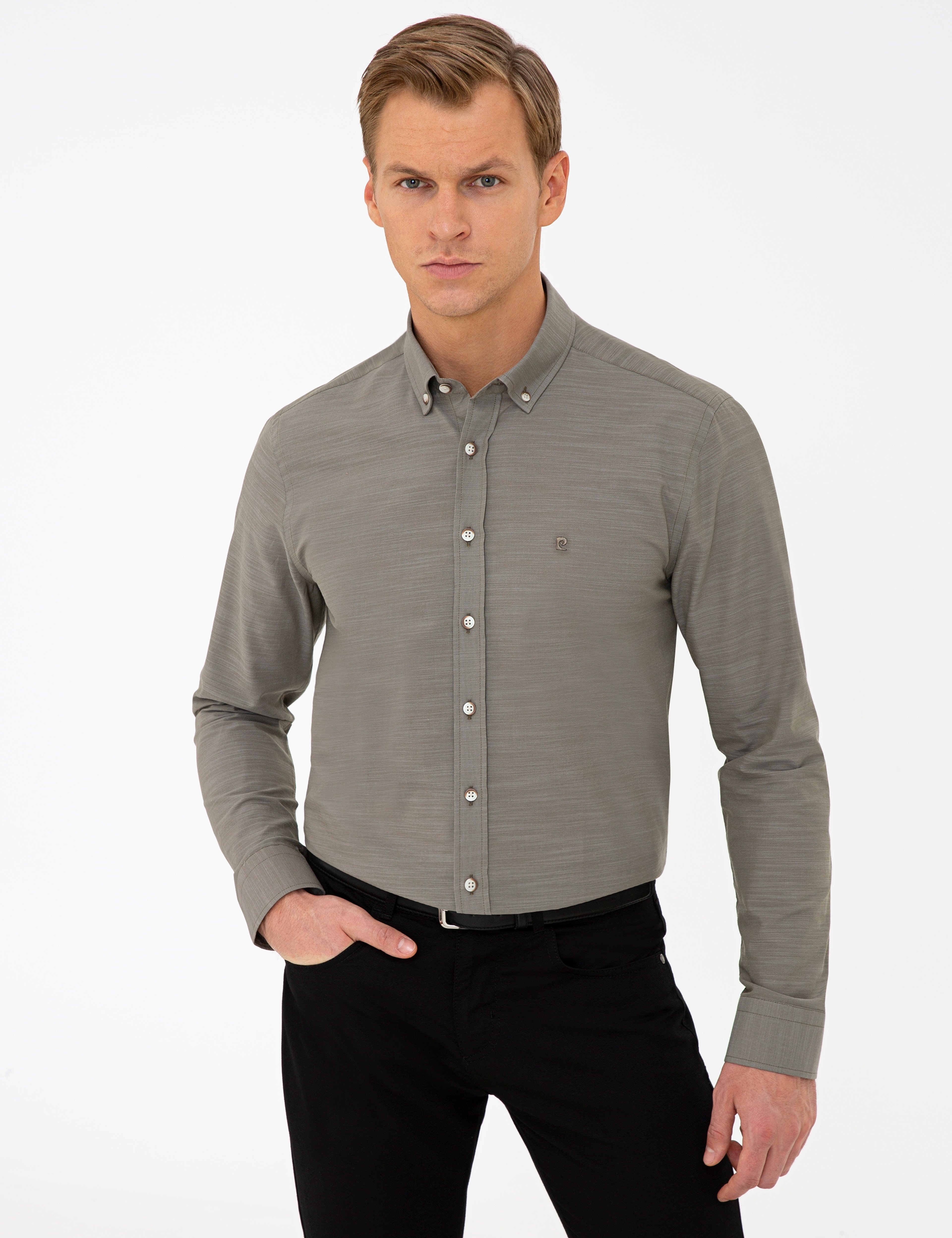 Haki Slim Fit Gömlek - Image 1