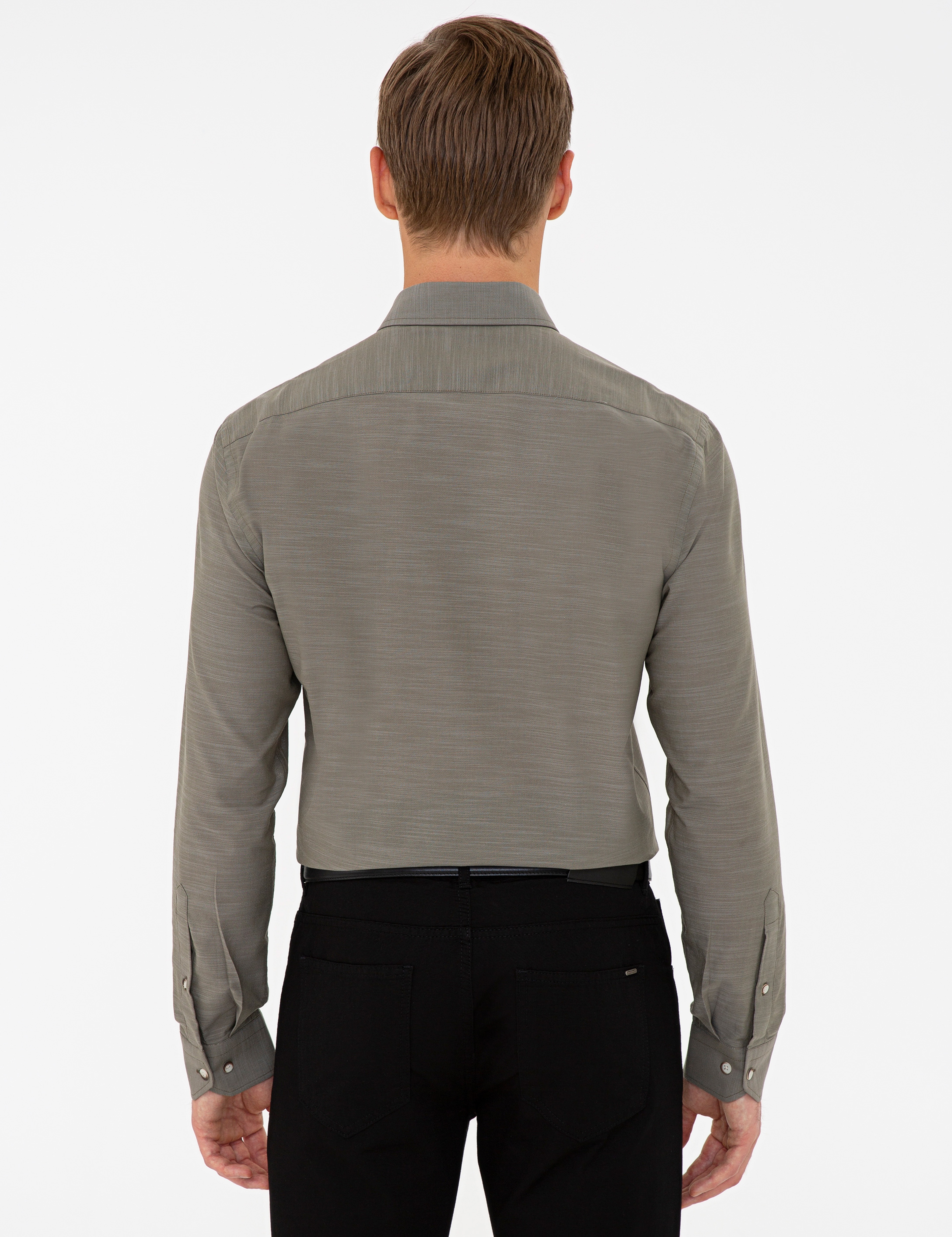 Haki Slim Fit Gömlek - Image 3