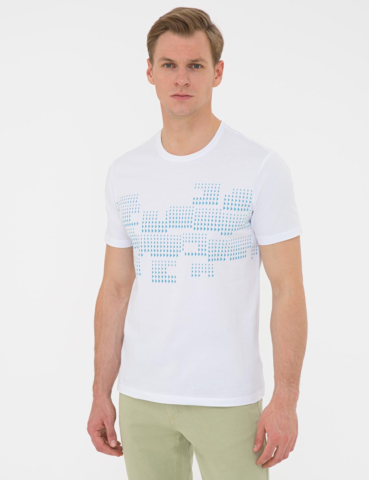 Beyaz Slim Fit Bisiklet Yaka Tişört