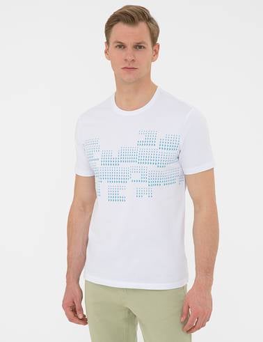 Beyaz Slim Fit Bisiklet Yaka Tişört