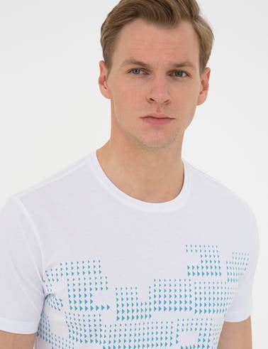 Beyaz Slim Fit Bisiklet Yaka Tişört