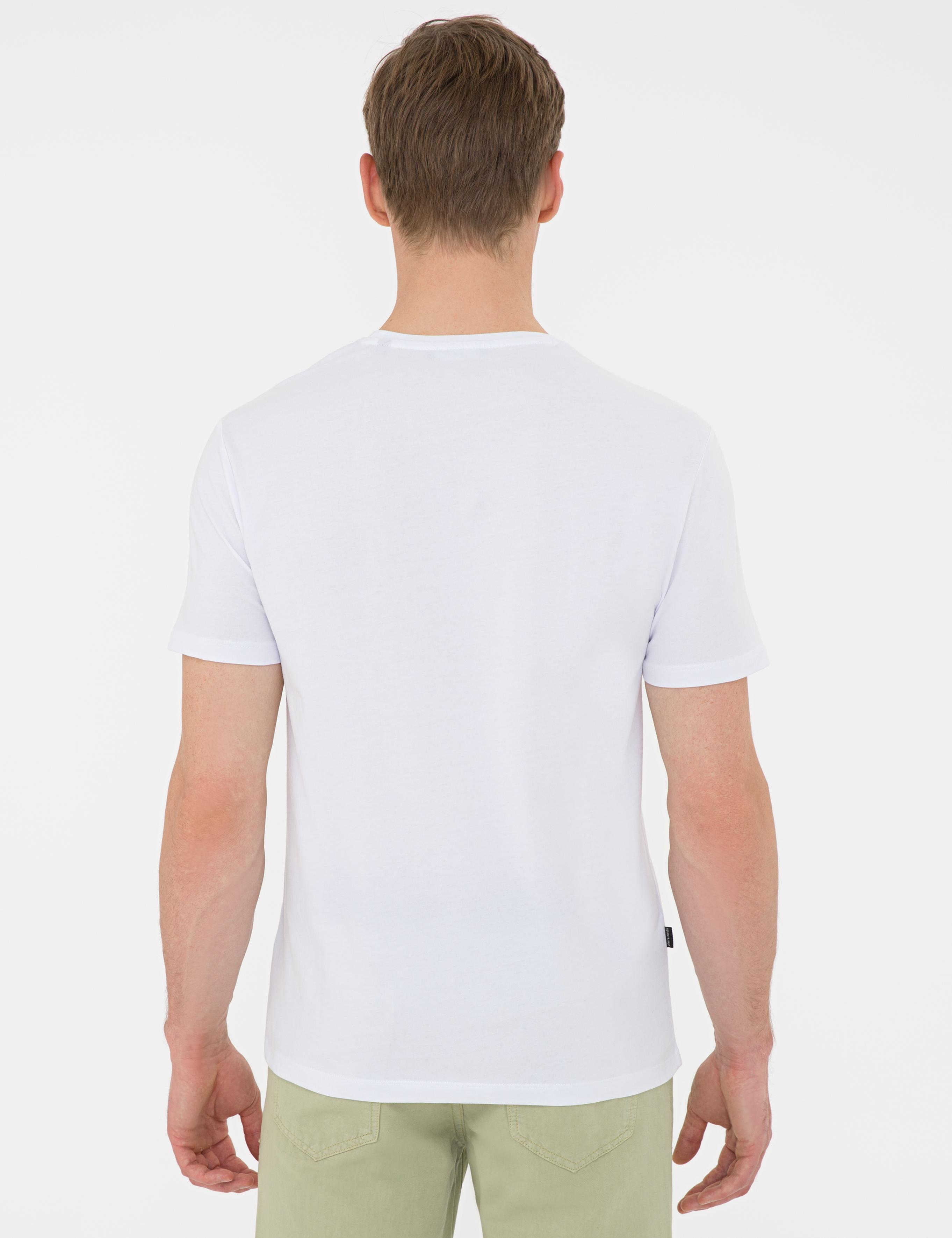 Beyaz Slim Fit Bisiklet Yaka Tişört