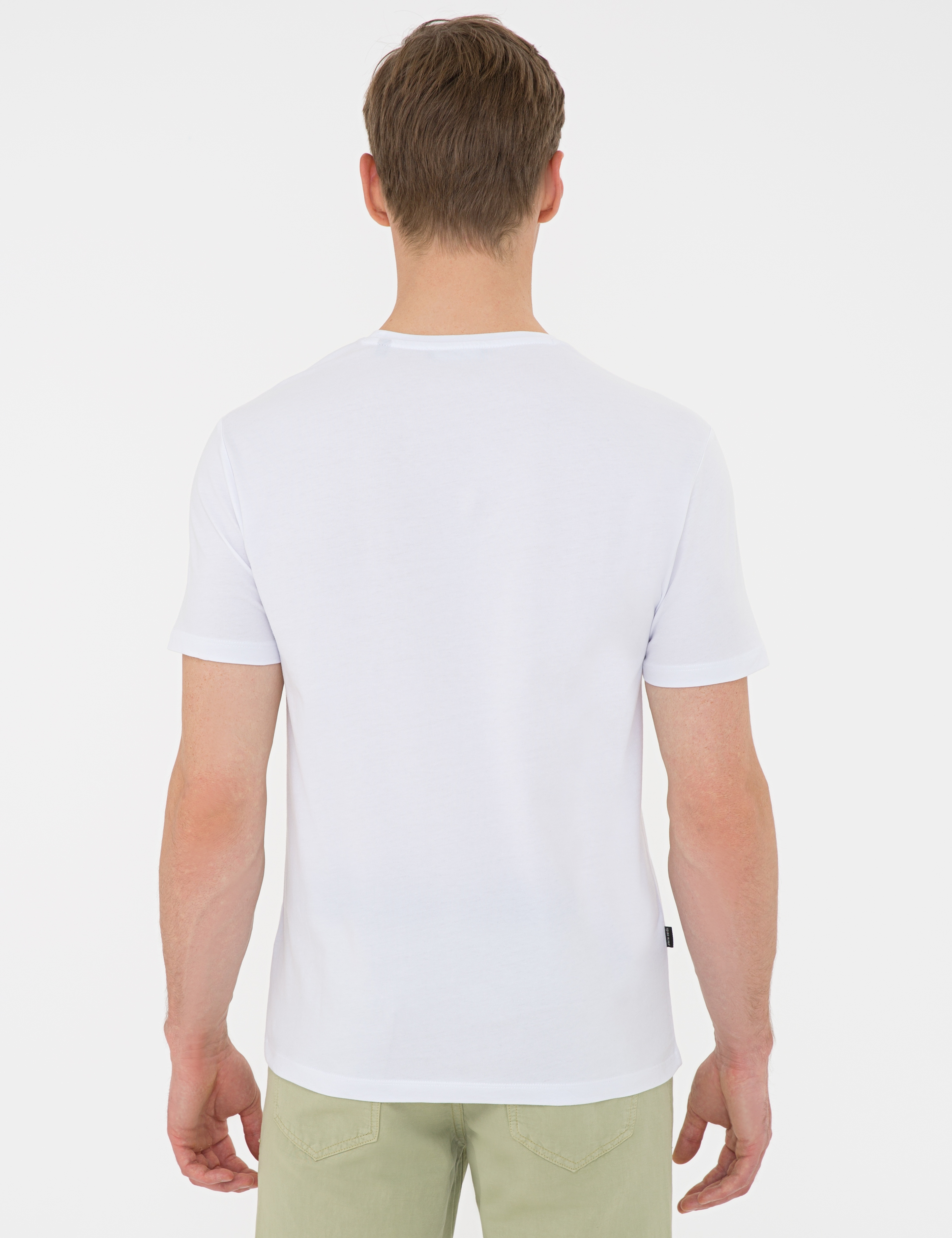 Beyaz Slim Fit Bisiklet Yaka Tişört - Image 3