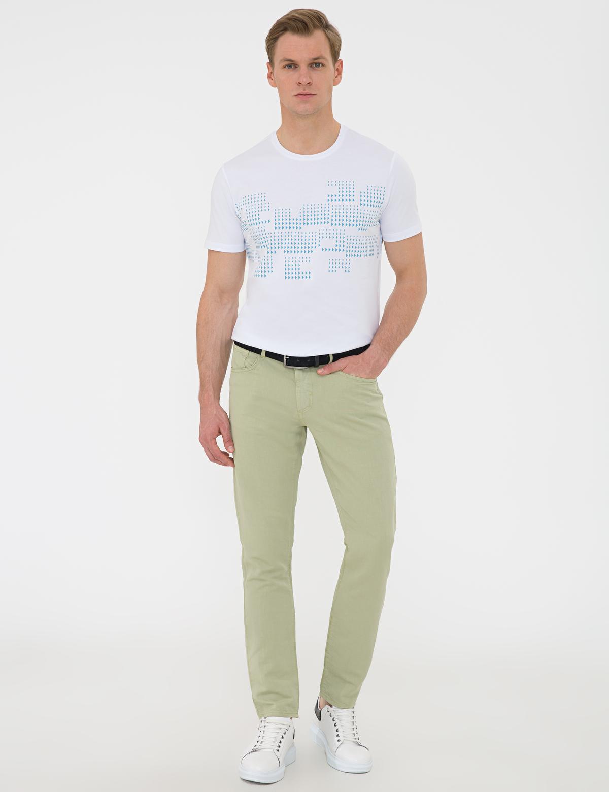 Beyaz Slim Fit Bisiklet Yaka Tişört - 50241514007