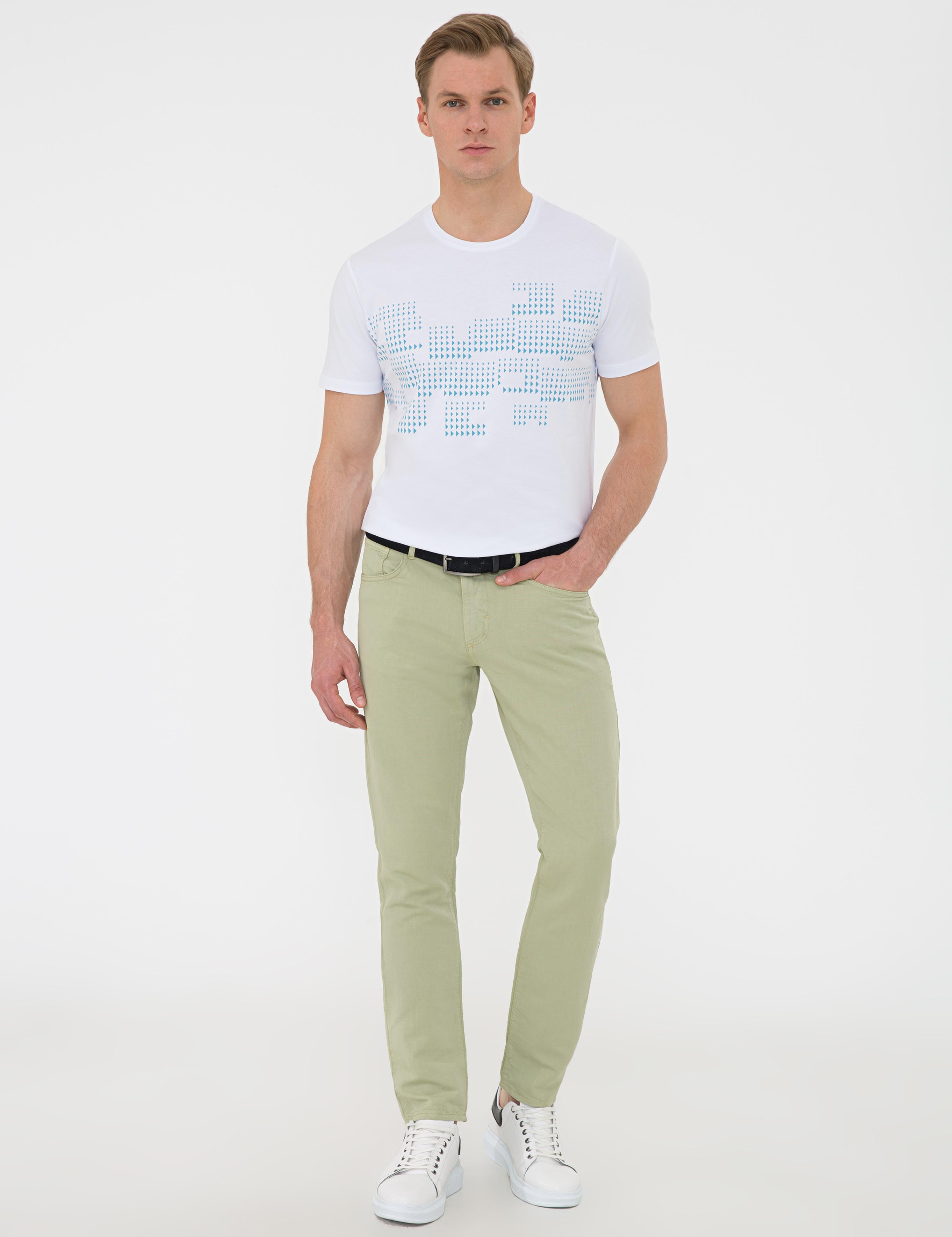 Beyaz Slim Fit Bisiklet Yaka Tişört