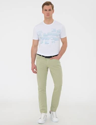 Beyaz Slim Fit Bisiklet Yaka Tişört