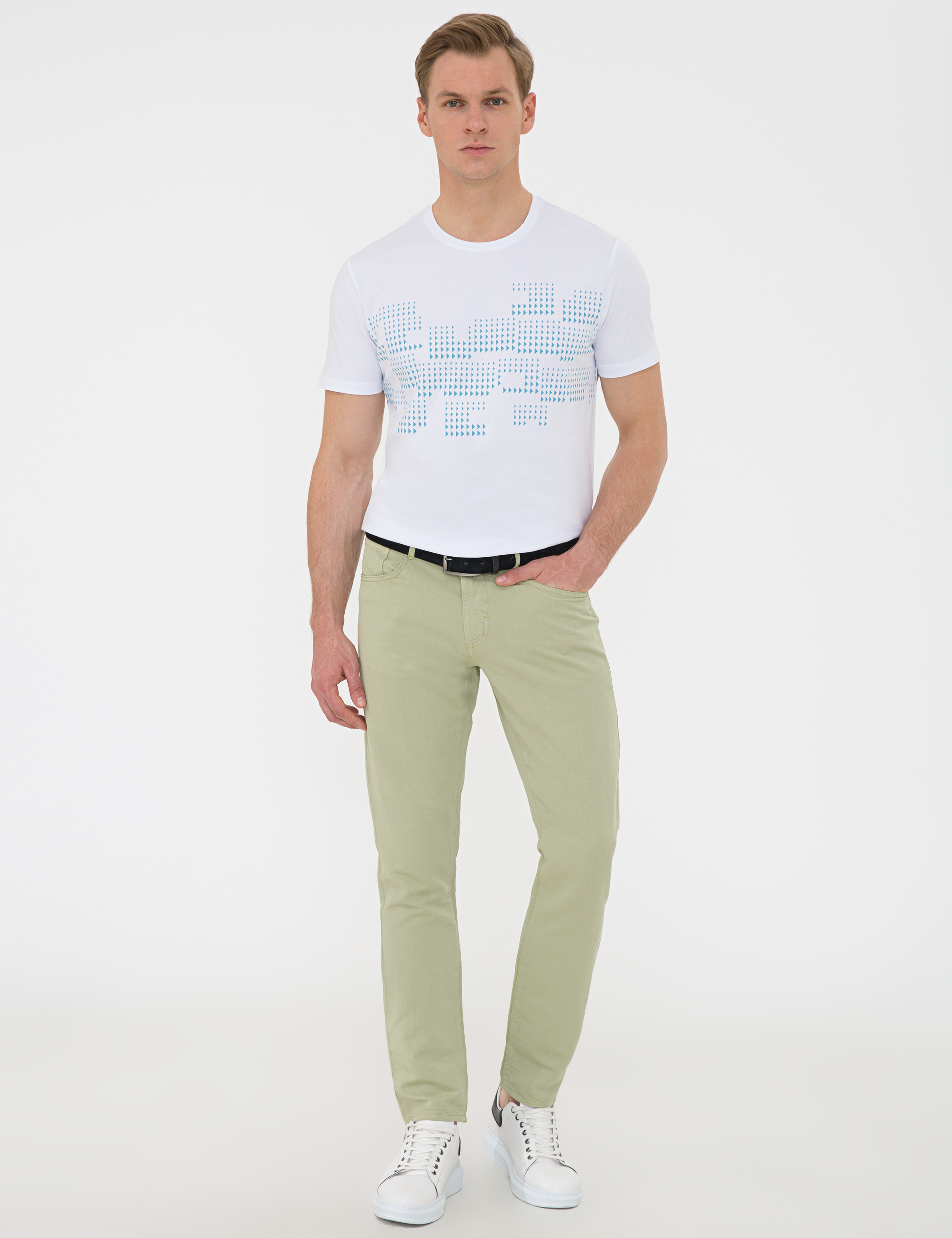 Beyaz Slim Fit Bisiklet Yaka Tişört - Image 4