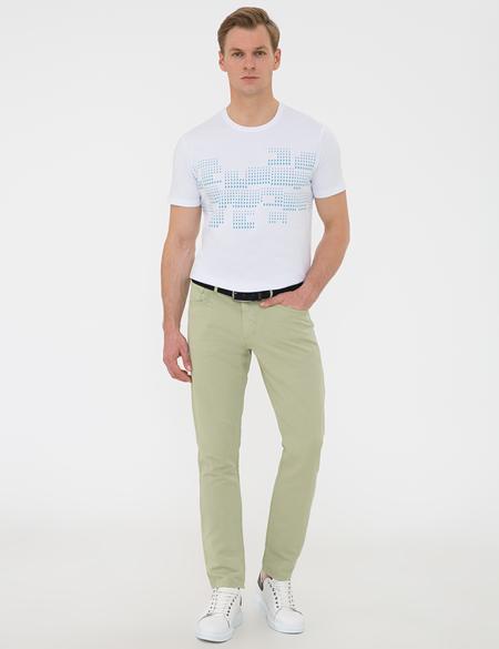 Beyaz Slim Fit Bisiklet Yaka Tişört - 50241514007