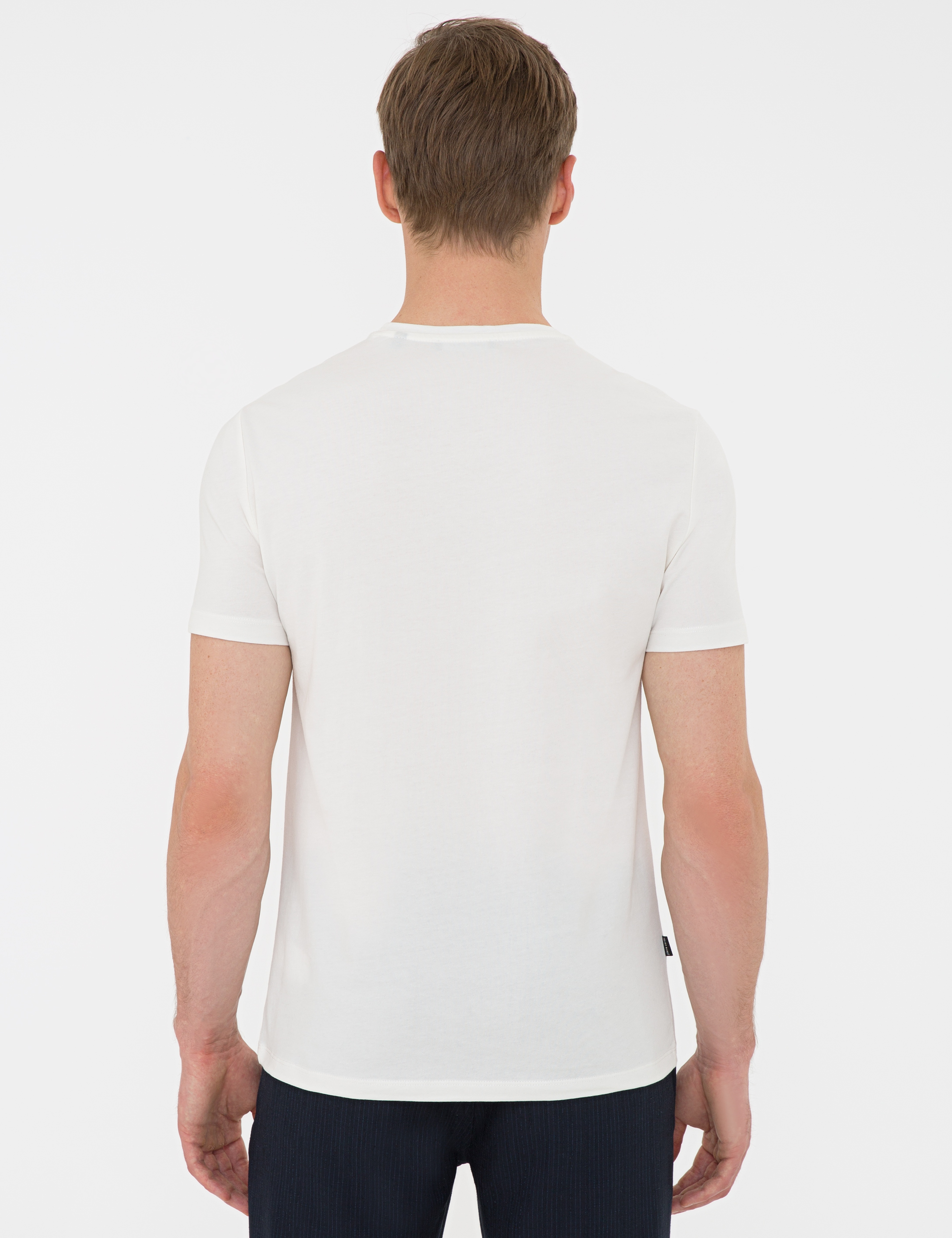 Ecru Slim Fit Bisiklet Yaka T-Shirt - Image 3