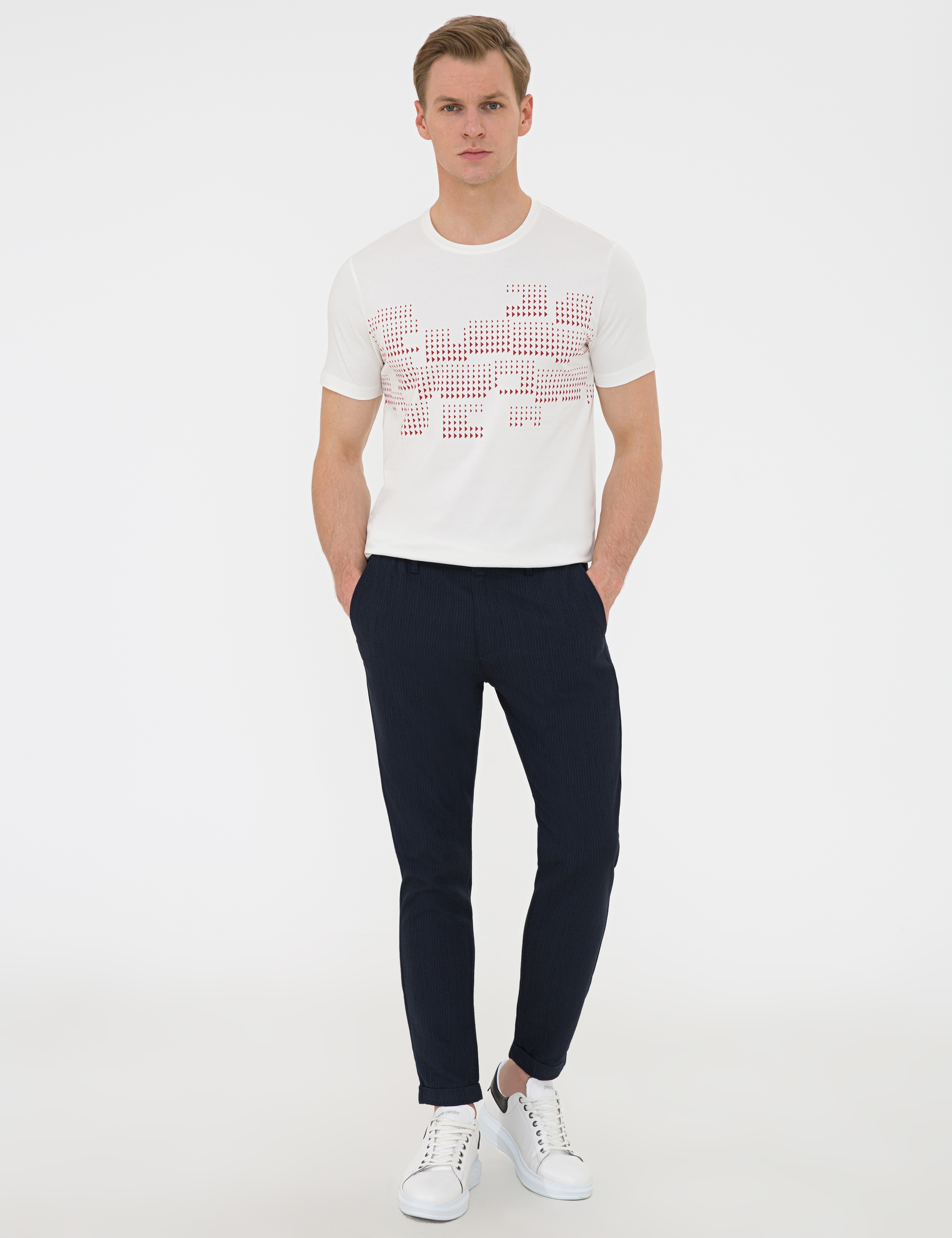 Ecru Slim Fit Bisiklet Yaka T-Shirt - Image 4