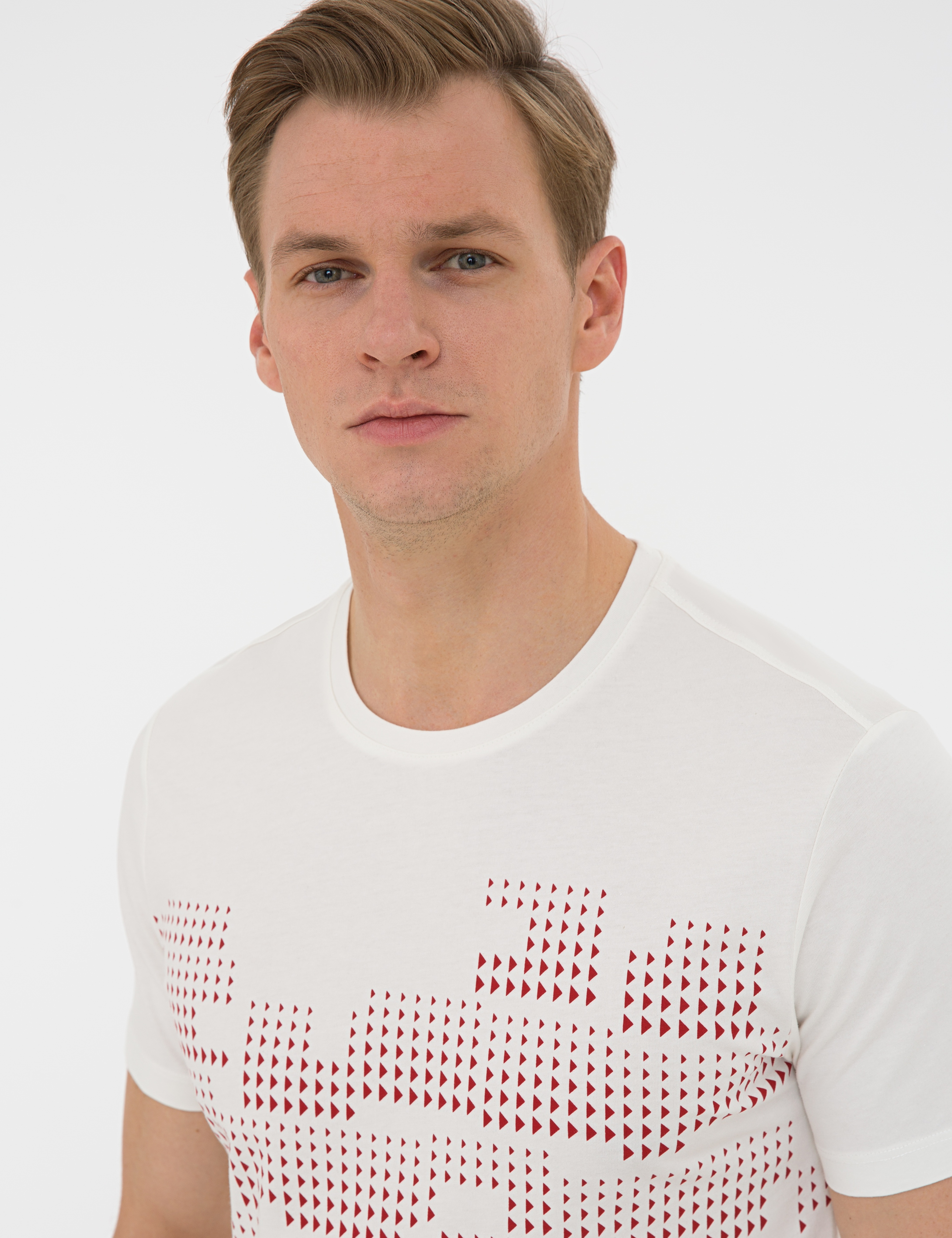 Ecru Slim Fit Bisiklet Yaka T-Shirt - Image 2