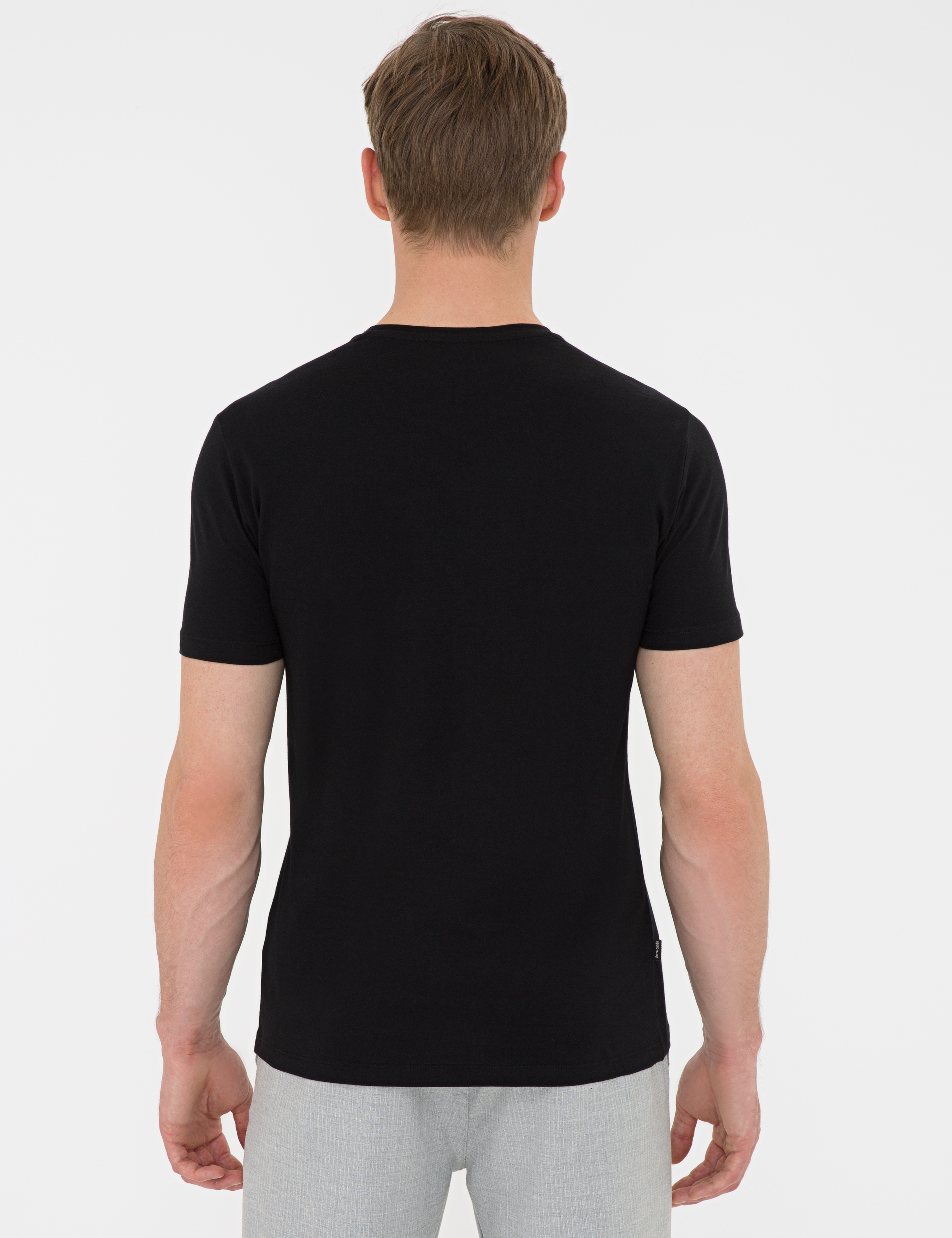 Siyah Slim Fit Bisiklet Yaka T-Shirt - Image 3