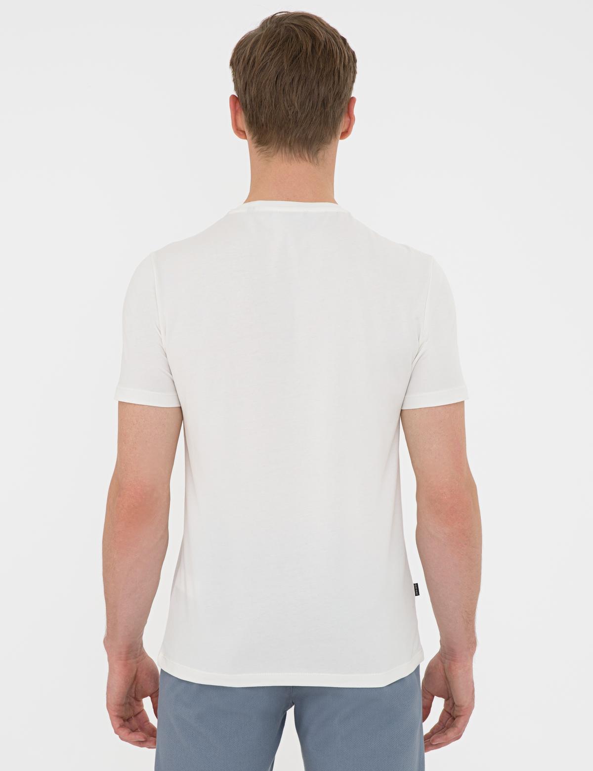 Ecru Slim Fit Bisiklet Yaka Tişört - 50241533006