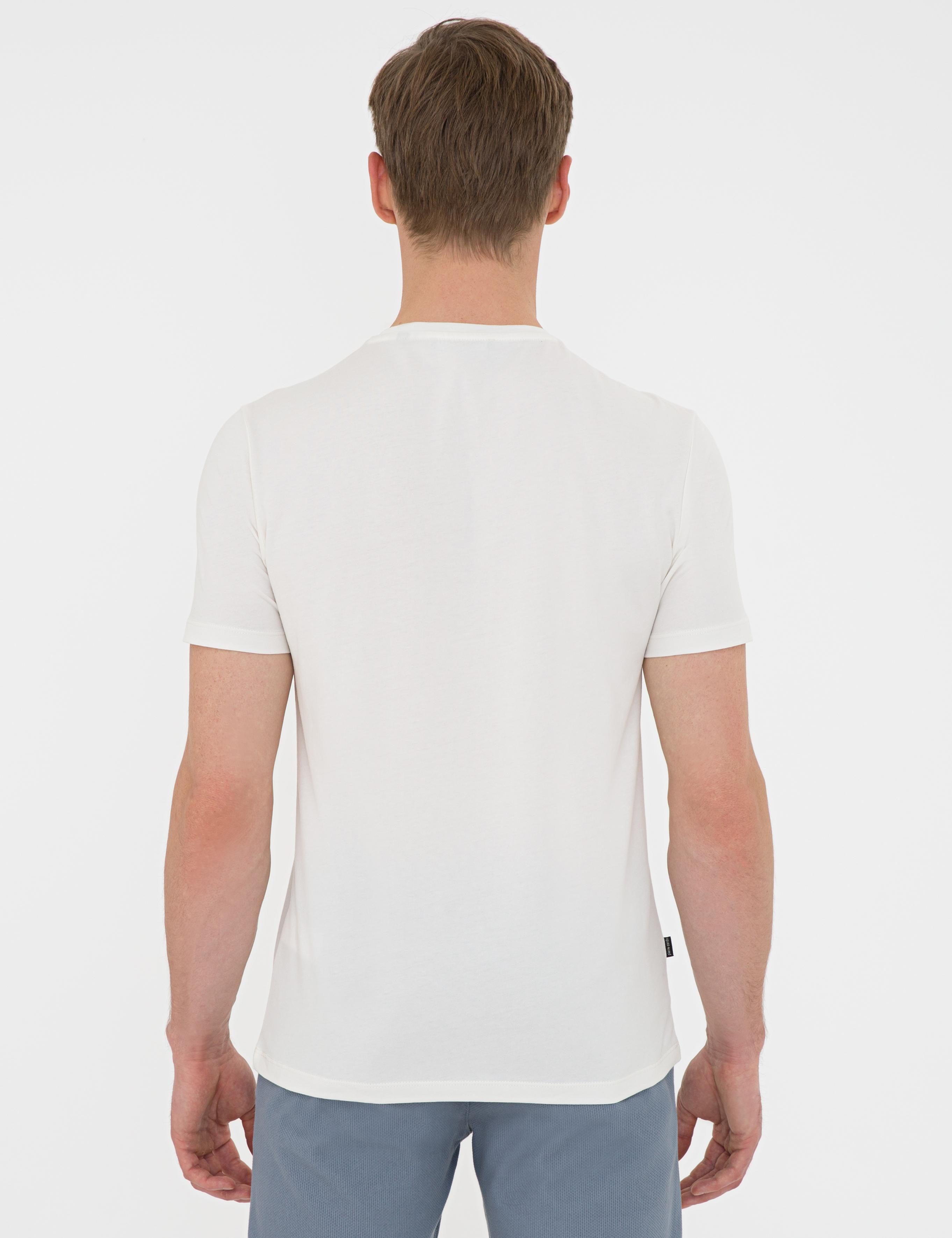 Ecru Slim Fit Bisiklet Yaka Tişört