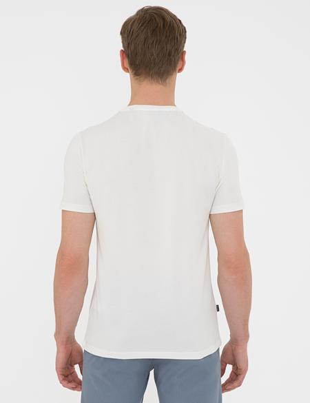 Ecru Slim Fit Bisiklet Yaka Tişört - 50241533006