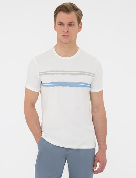 Ecru Slim Fit Bisiklet Yaka Tişört - 50241533006