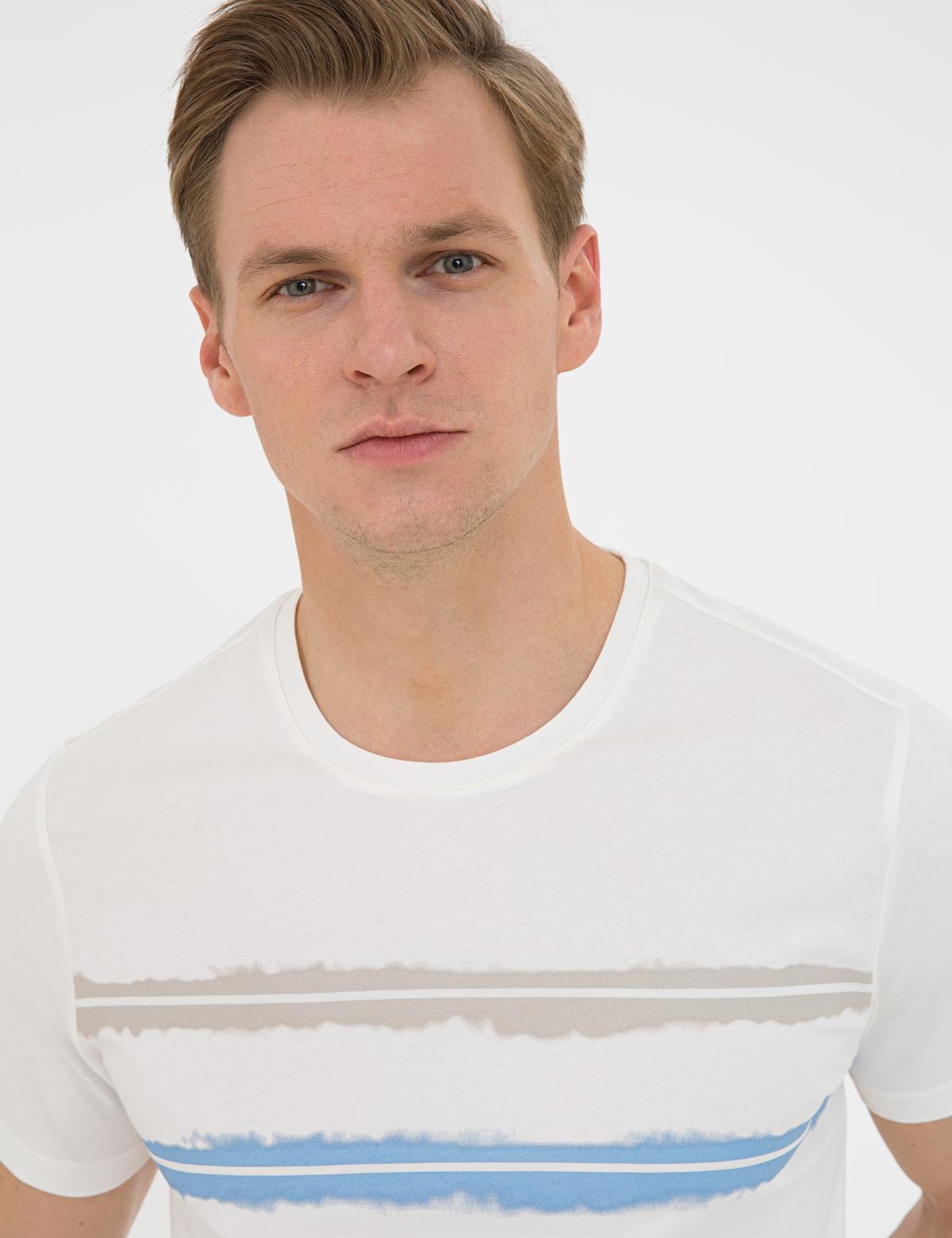 Ecru Slim Fit Bisiklet Yaka Tişört - 50241533006