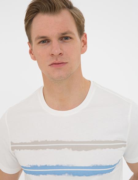 Ecru Slim Fit Bisiklet Yaka Tişört - 50241533006