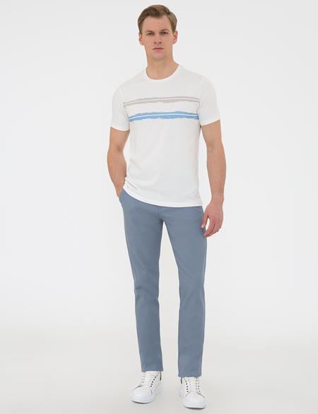 Ecru Slim Fit Bisiklet Yaka Tişört - 50241533006