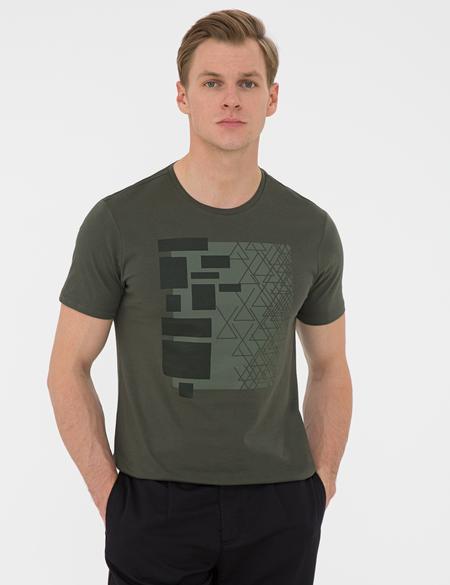 Haki Slim Fit Bisiklet Yaka T-Shirt - 50241532002