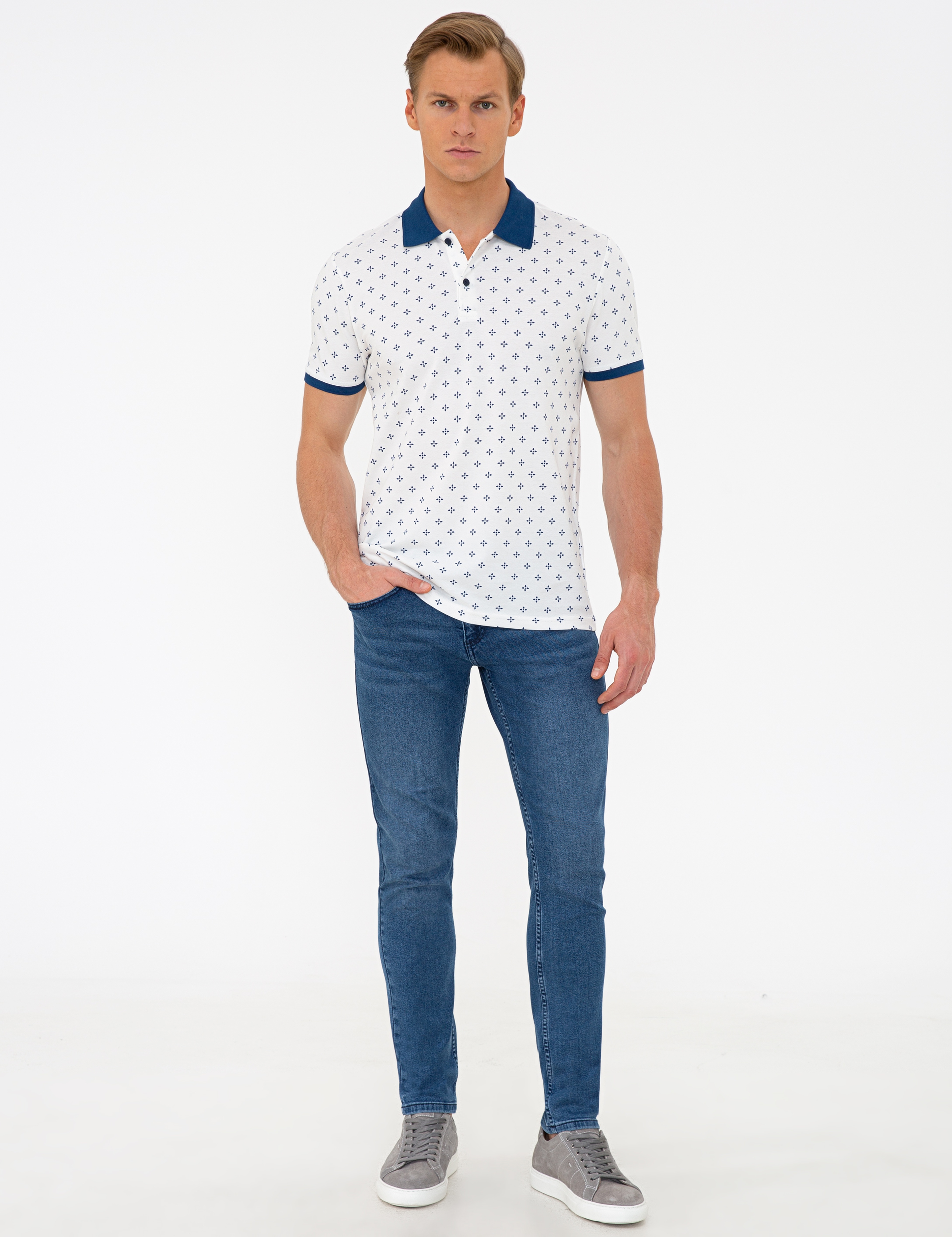 Ecru Slim Fit Polo Yaka T-Shirt - Image 4