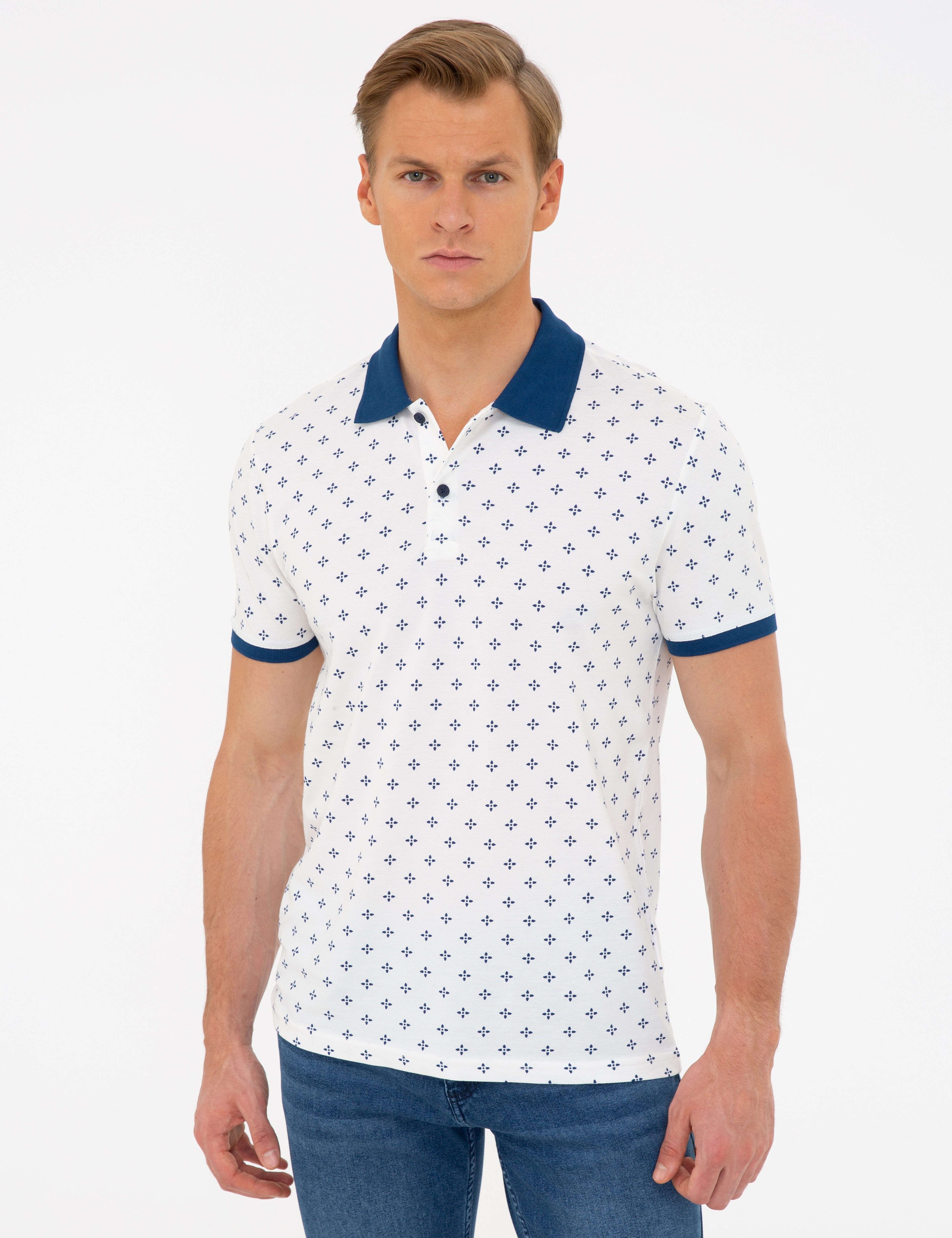 Ecru Slim Fit Polo Yaka T-Shirt - Image 1