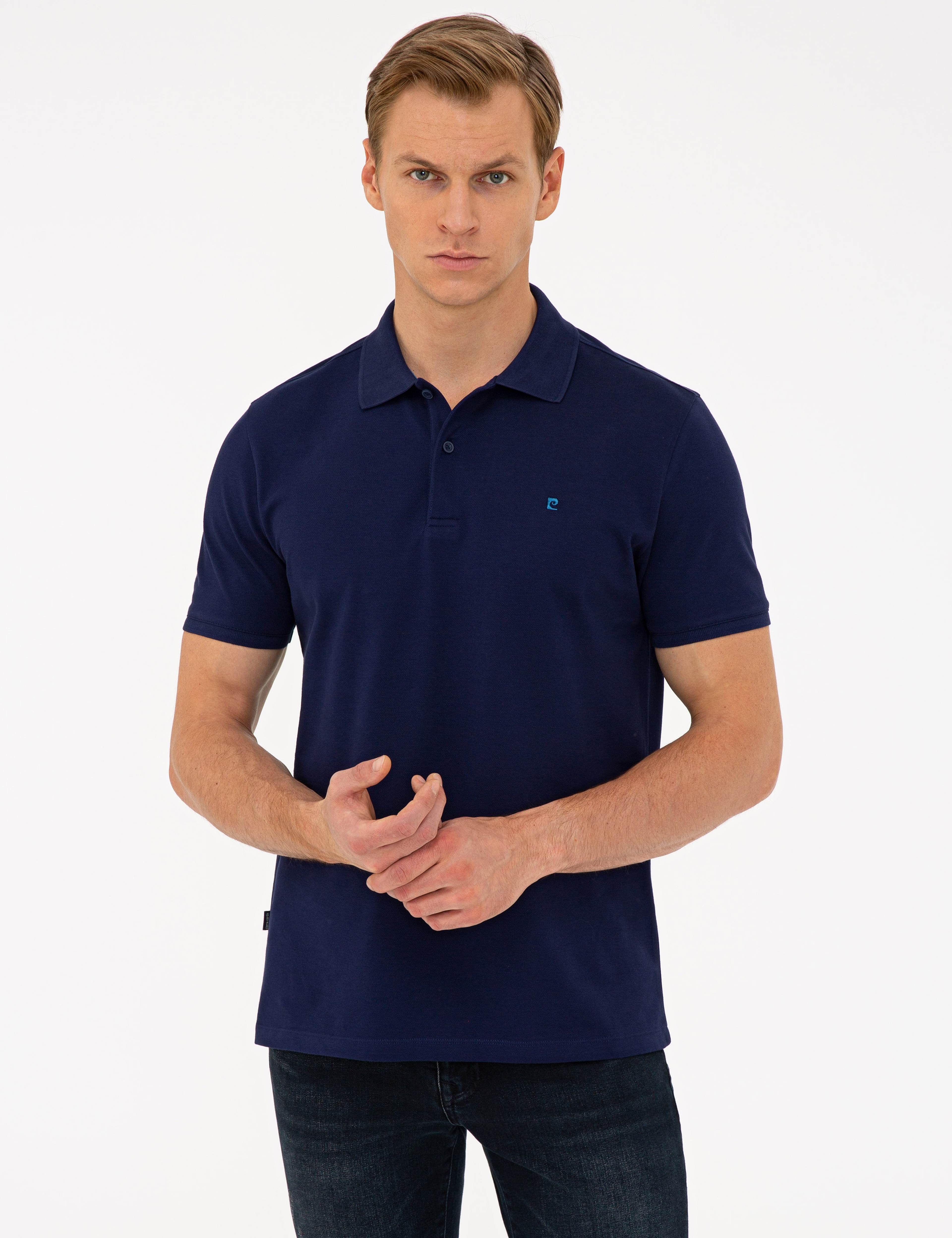 Lacivert Slim Fit Basic Polo Yaka T-Shirt - Image 1