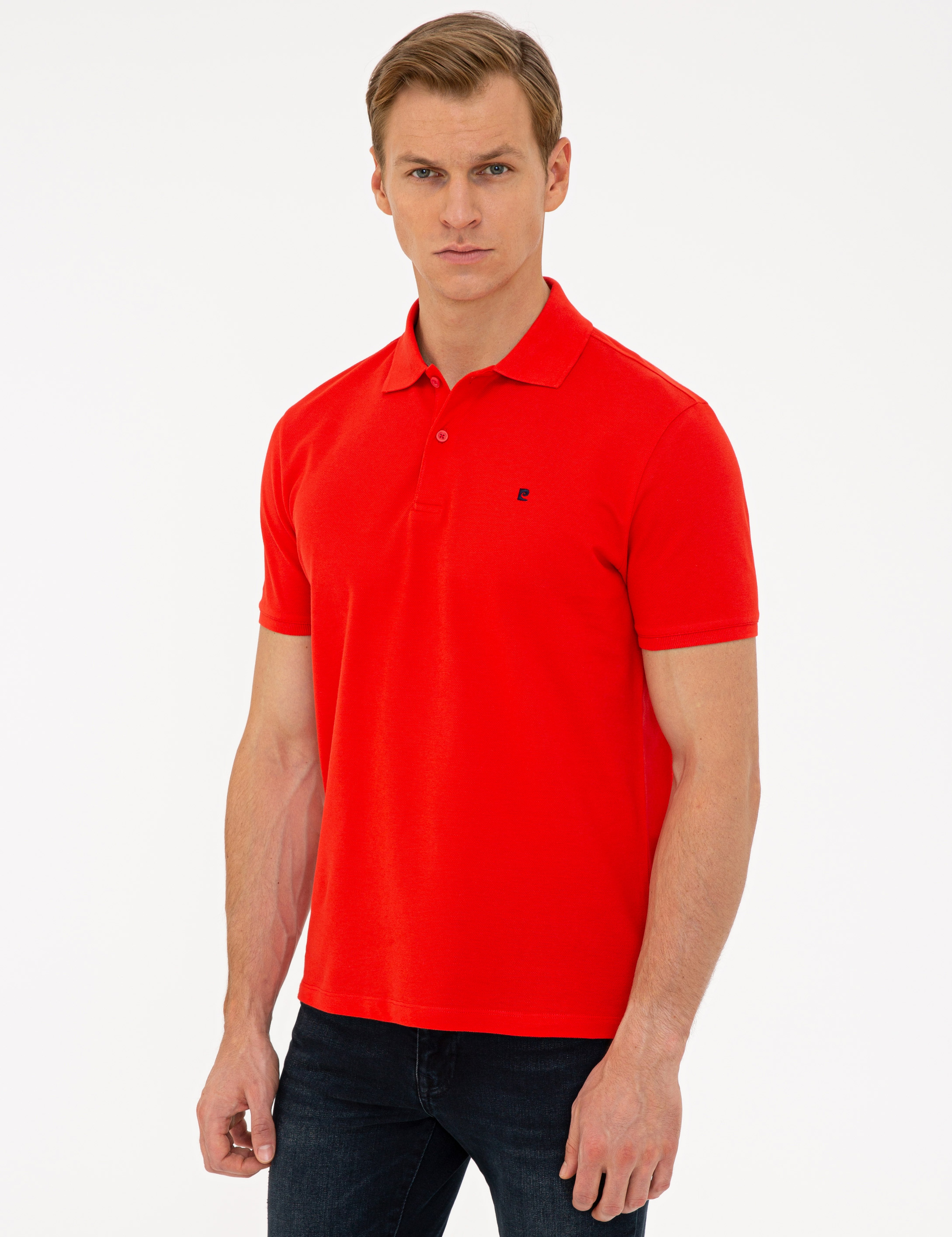 Nar Çiçeği Slim Fit Polo Yaka Basic Tişört - Image 1