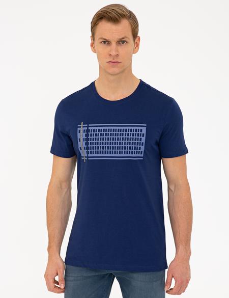 Lacivert Slim Fit Bisiklet Yaka Tişört - 50233268078