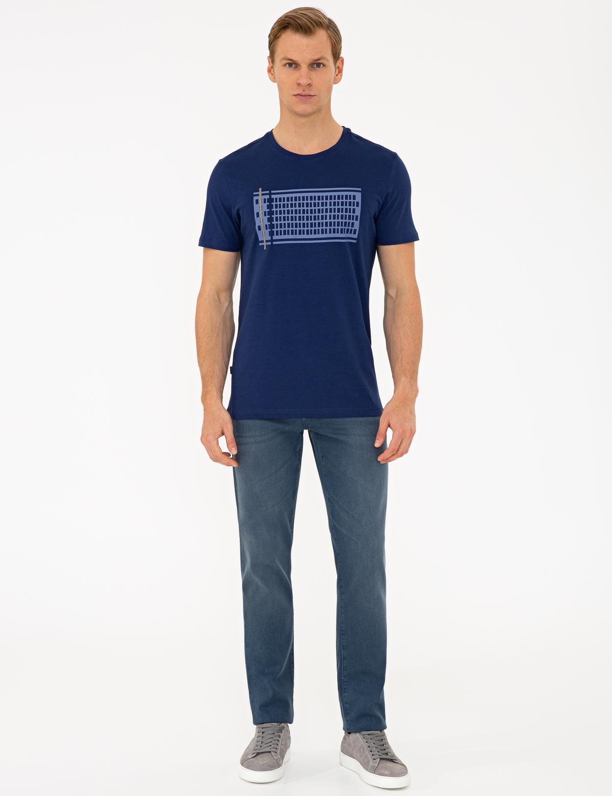 Lacivert Slim Fit Bisiklet Yaka Tişört - 50233268078