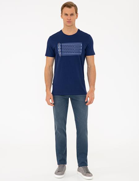 Lacivert Slim Fit Bisiklet Yaka Tişört - 50233268078