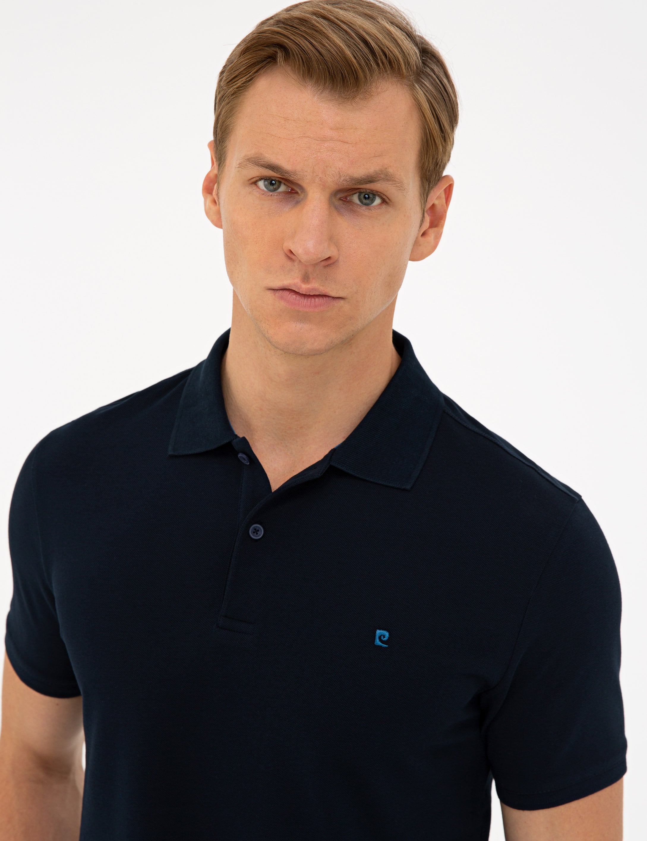 Koyu Lacivert Slim Fit Polo Yaka Basic Tişört - Image 2