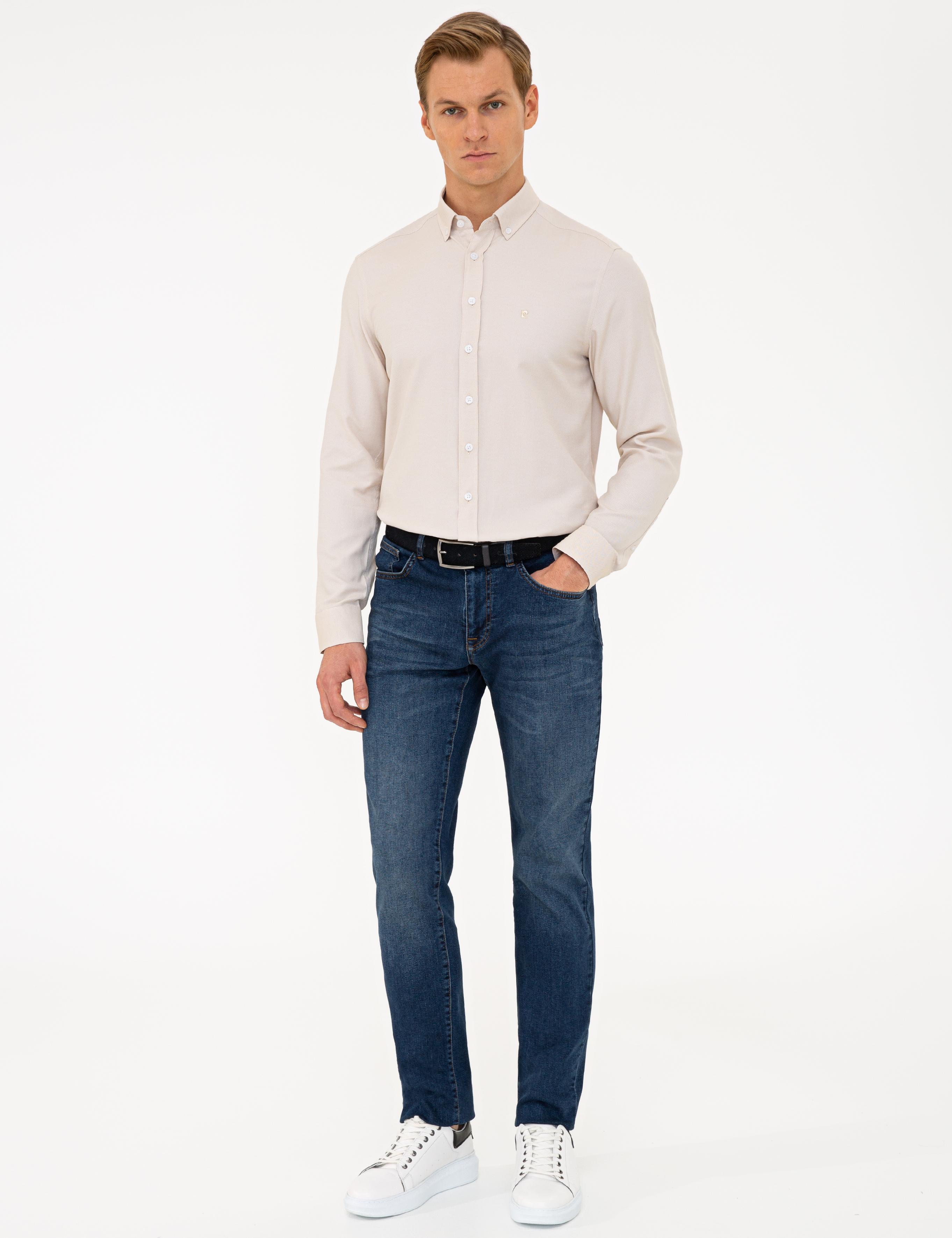 Bej Slim Fit Uzun Kollu Gömlek