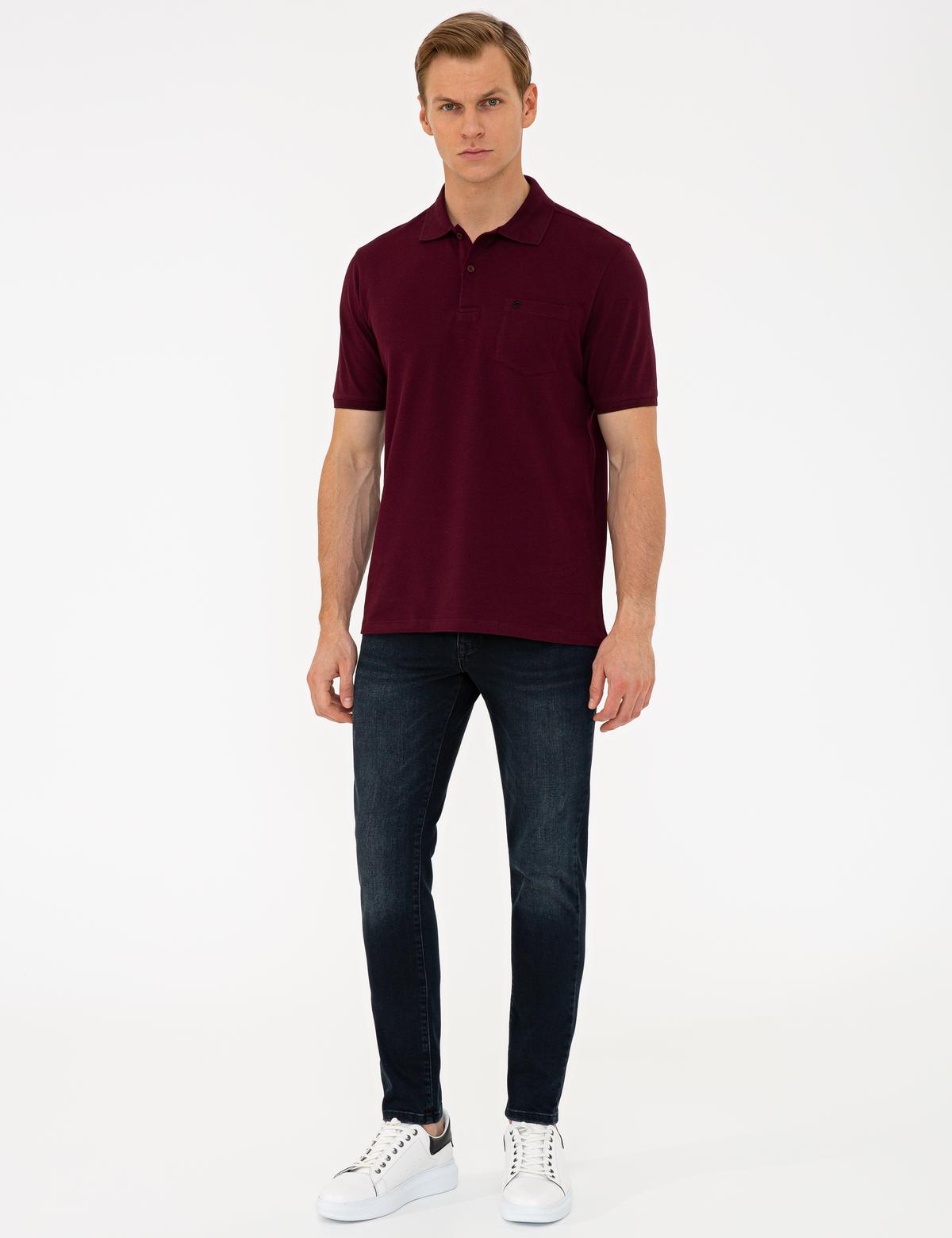 Bordo Regular Fit Polo Yaka Basic Tişört - 50239834026